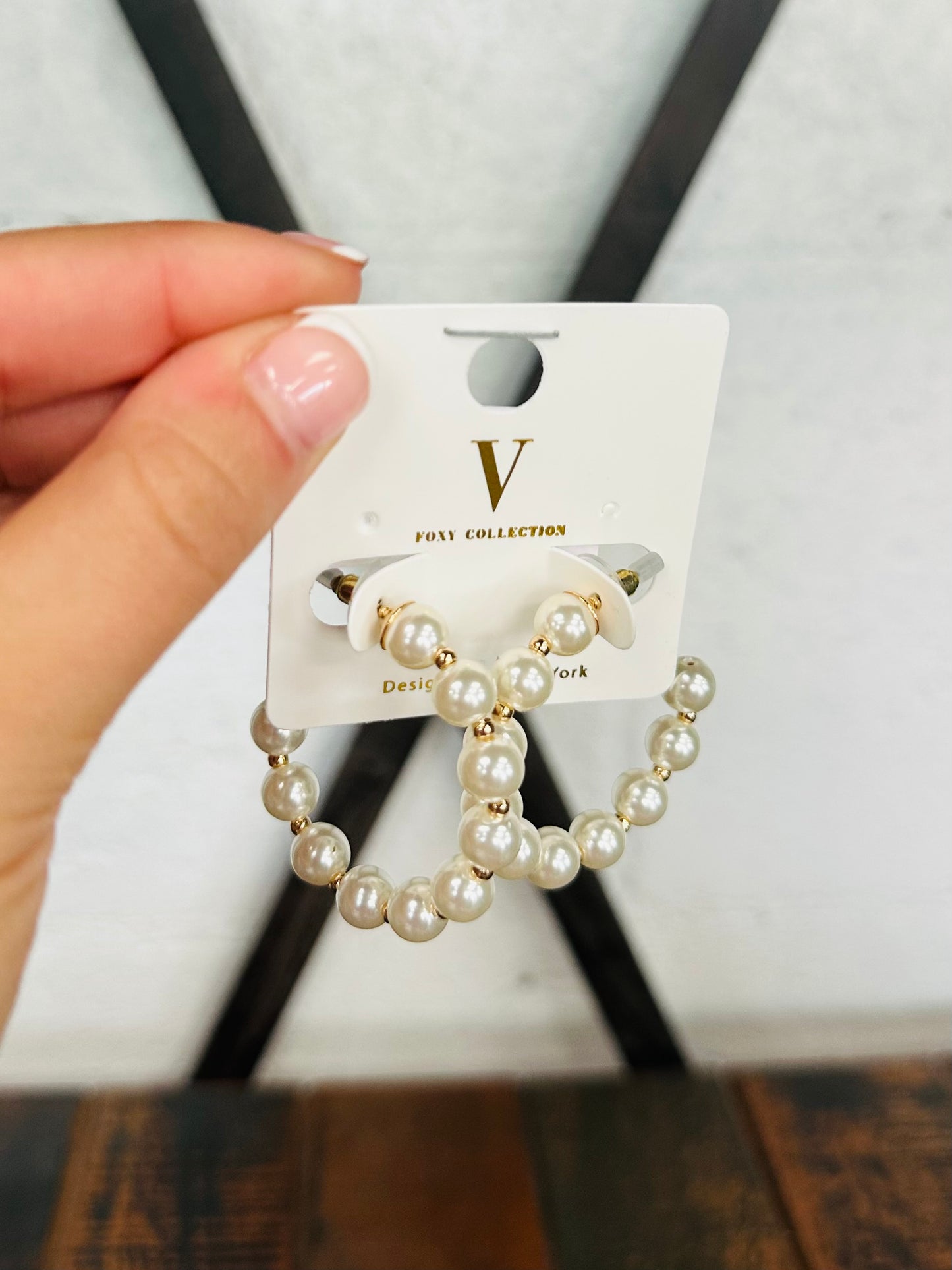 40mm Cream + Gold Pearl Bead Hoops