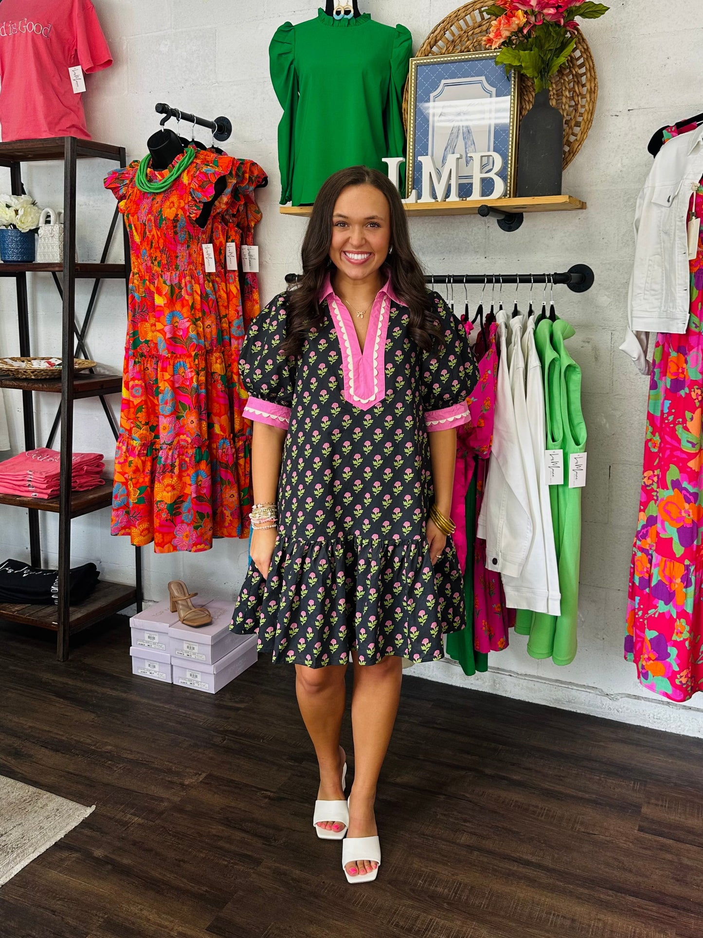 The Bryley Black and Pink Floral Dress