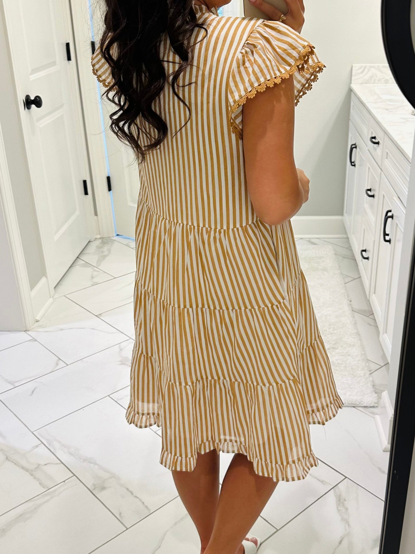 The Taupe Striped Tiered Dress