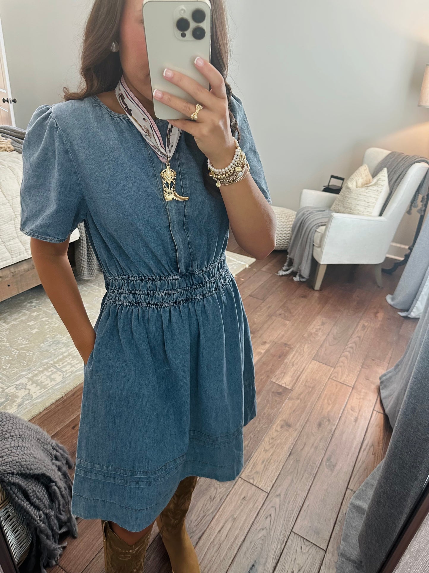 The Cheyenne Smocked Waist Denim Dress