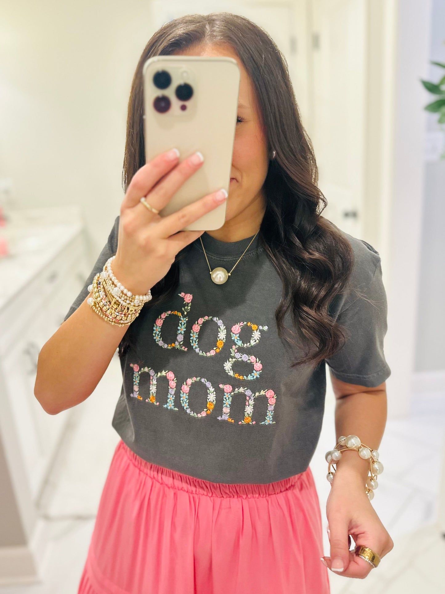 The Floral Dog Mom Embroidered Tee