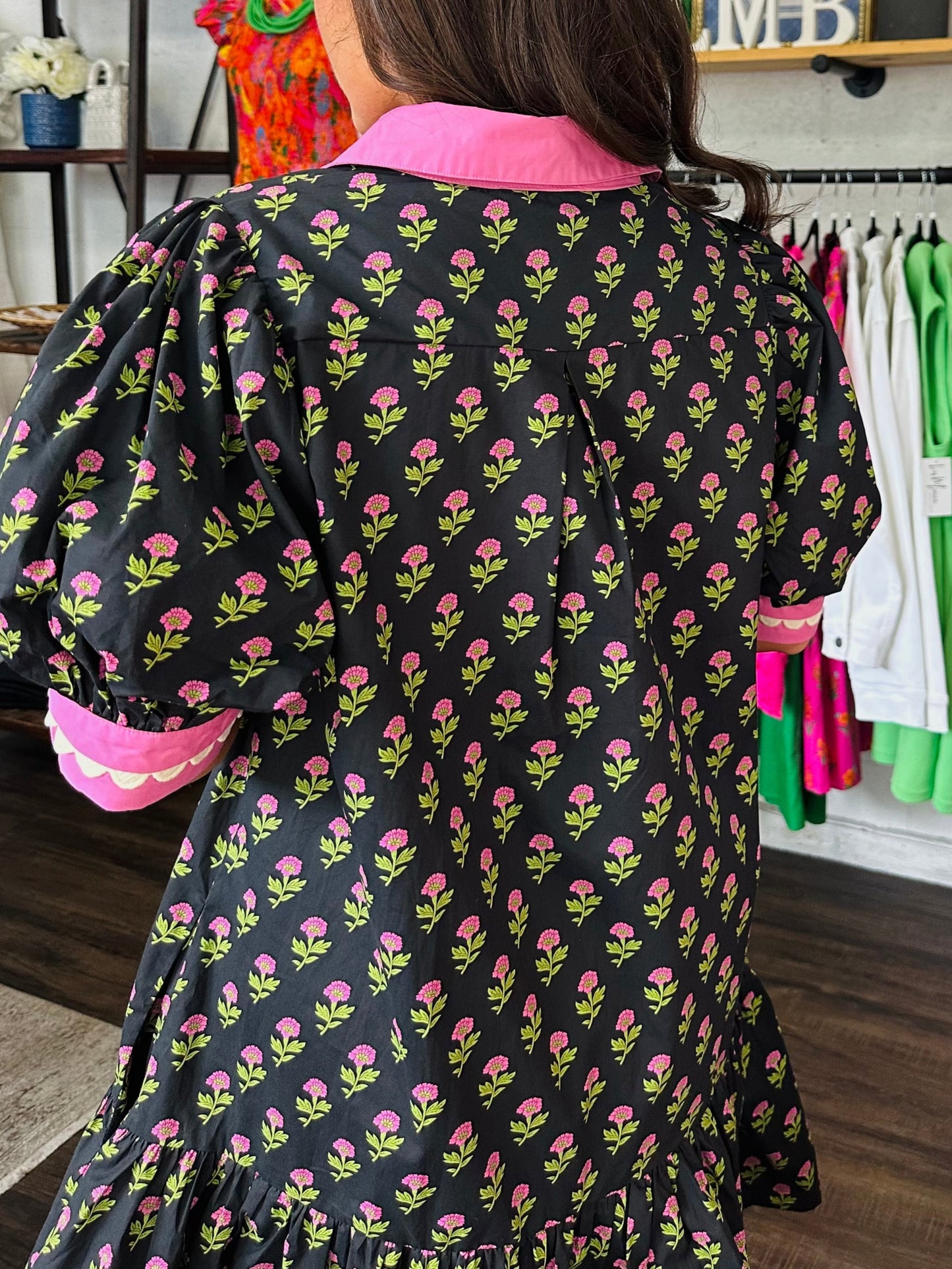 The Bryley Black and Pink Floral Dress