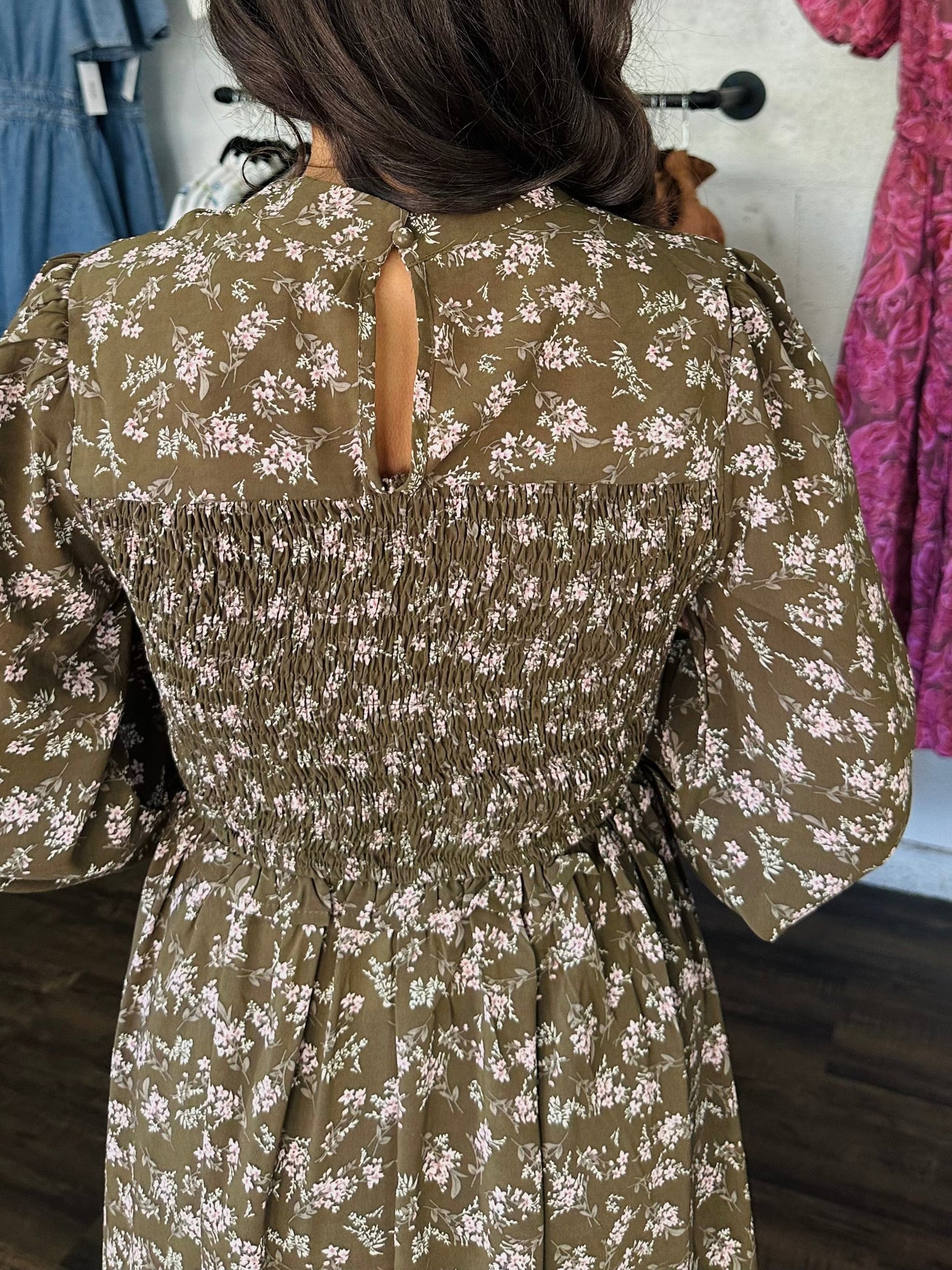The Ainsley Olive Floral Midi Dress