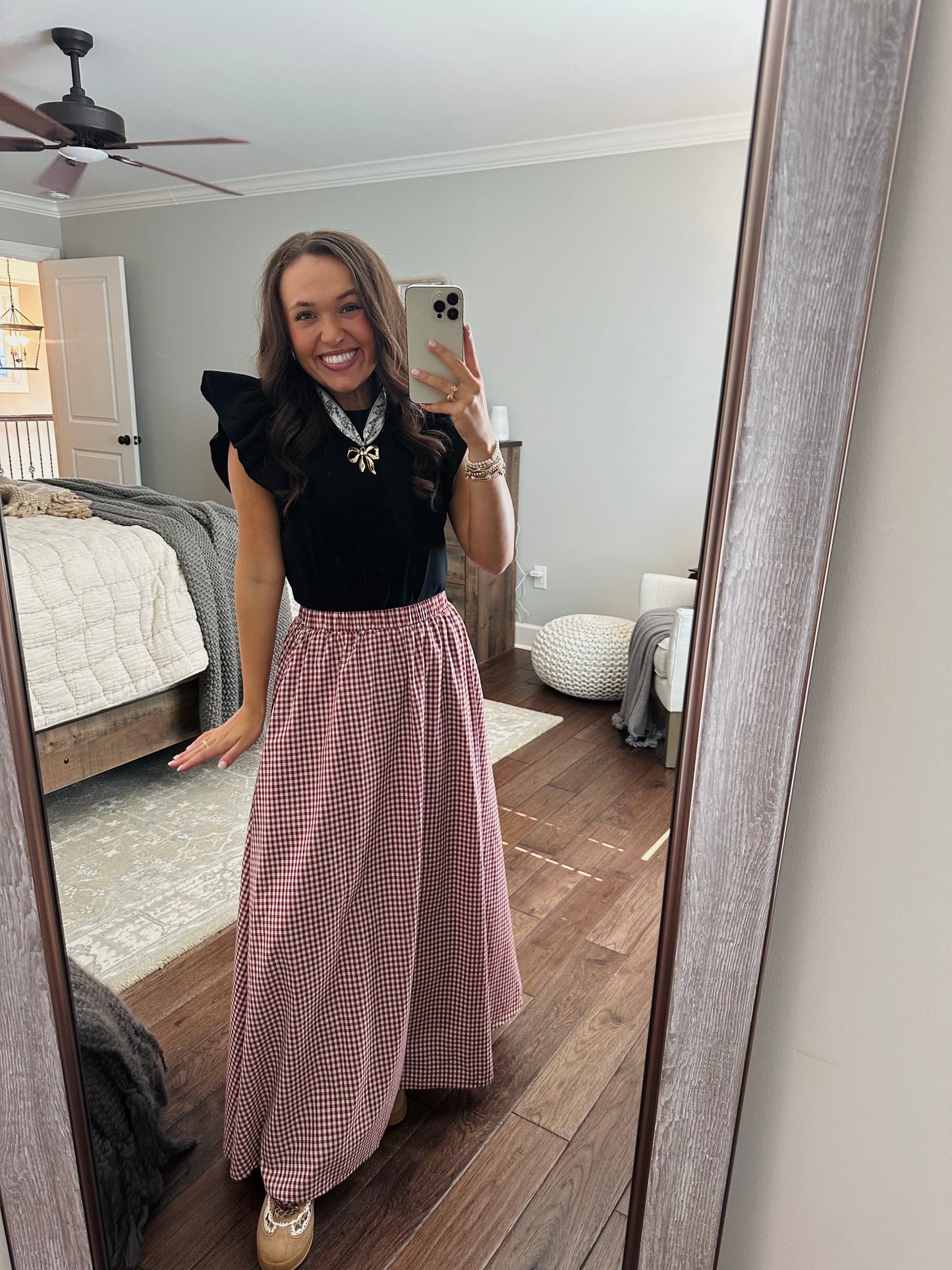The Flynn Crimson Gingham Maxi Skirt