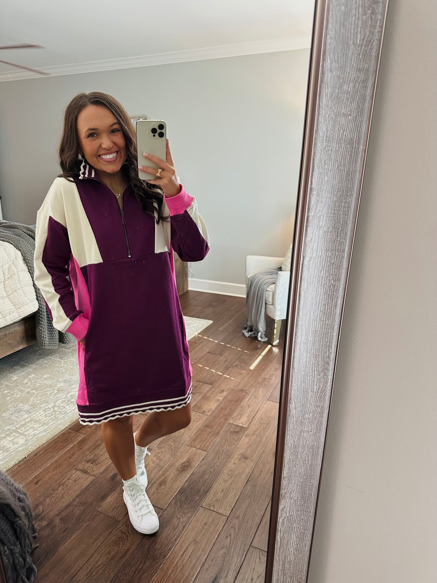 The Mal Purple + Pink Colorblock Quarter-Zip Dress