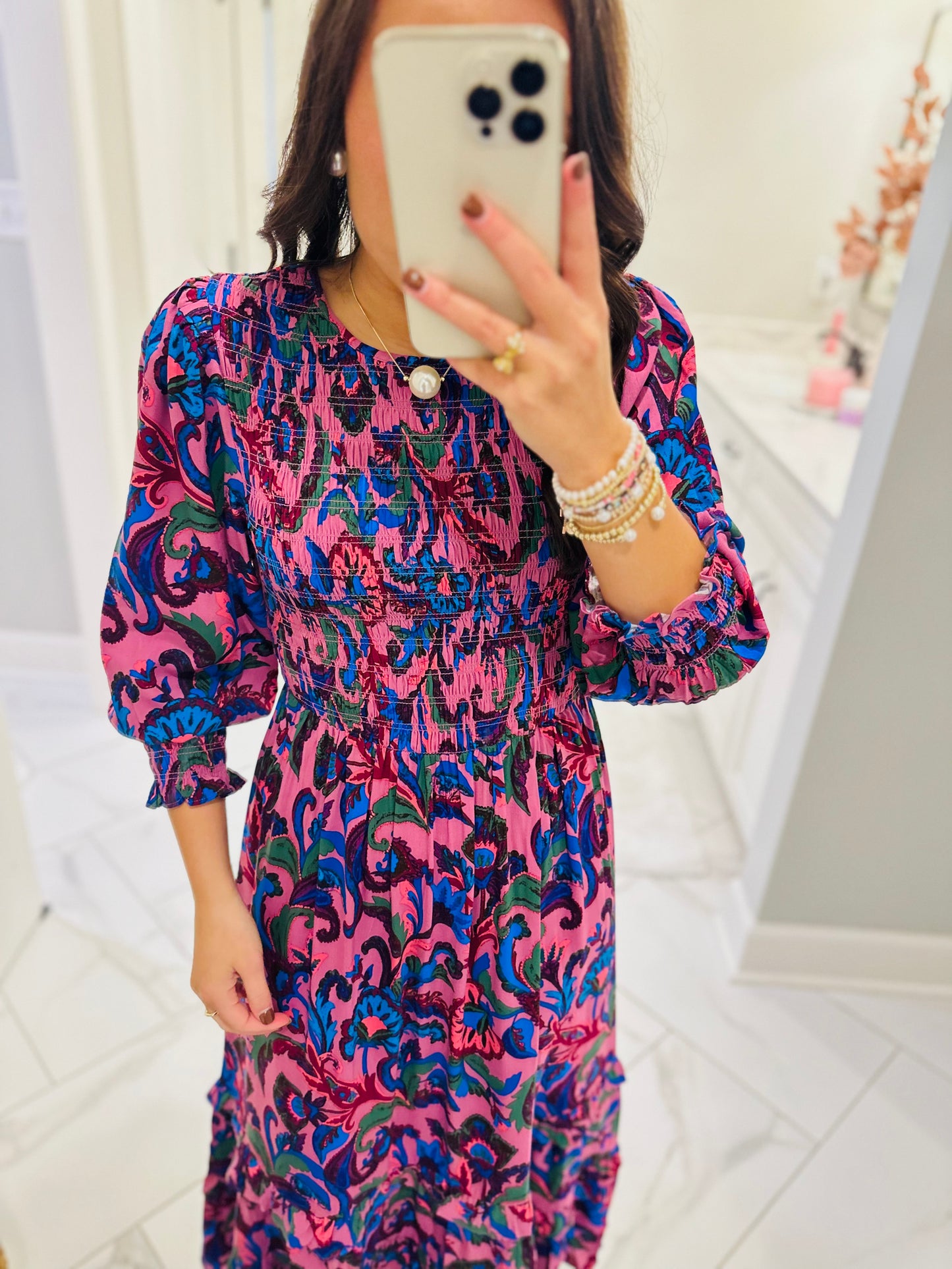 The Val Mauve Floral Smocked Maxi Dress