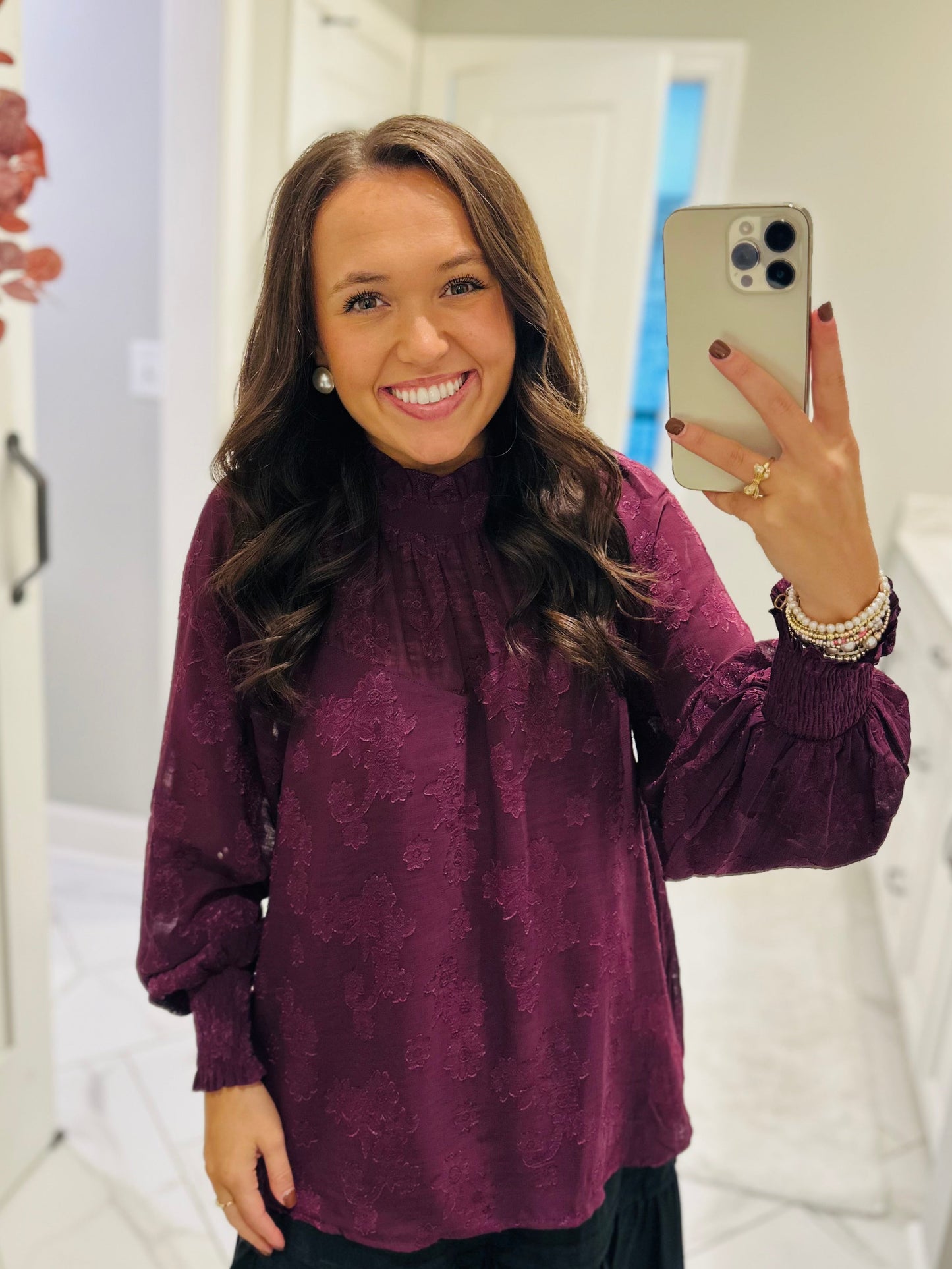 The Ava Plum Floral Jacquard Top