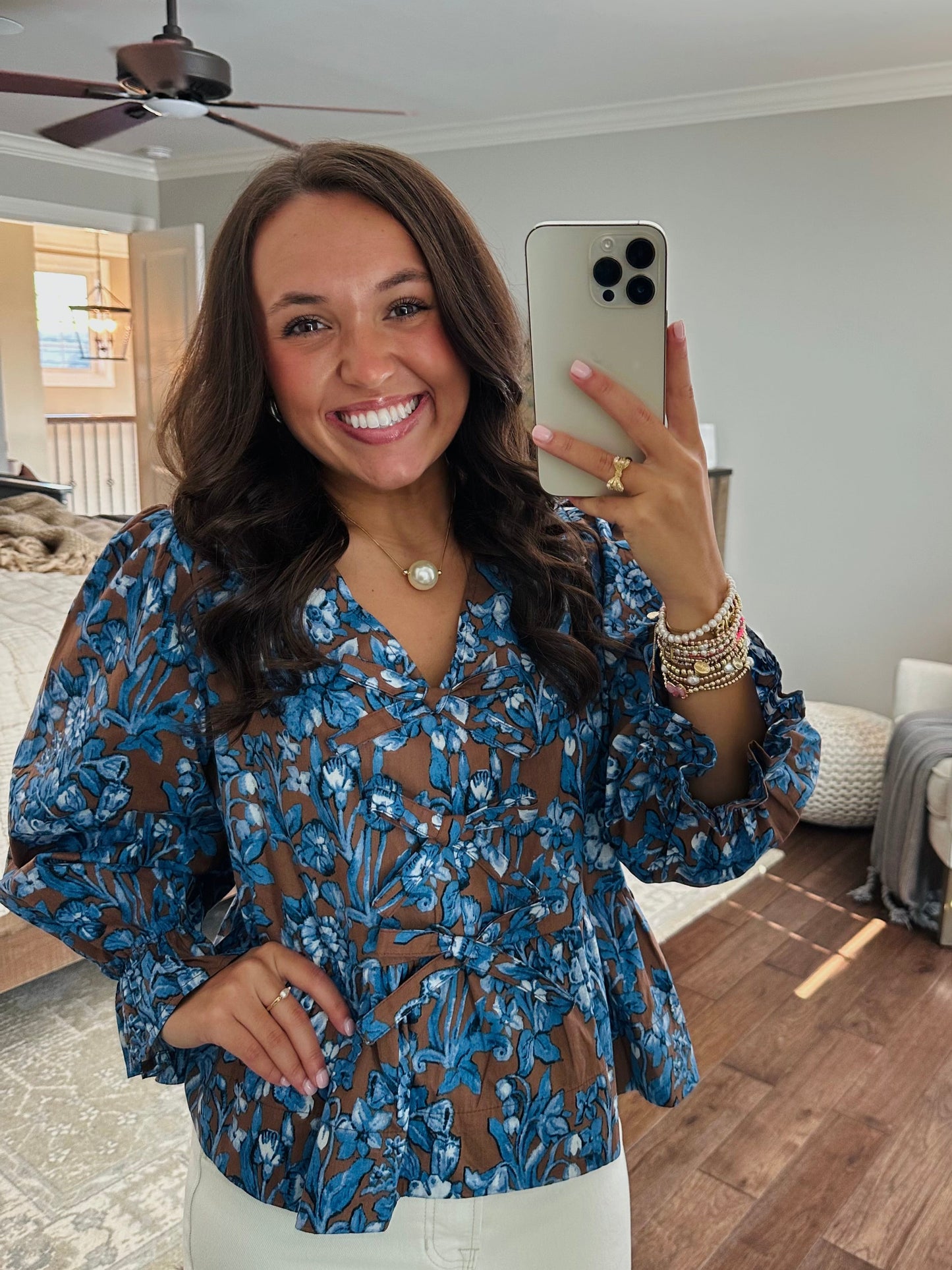 The Lillie Brown Floral Bow Top