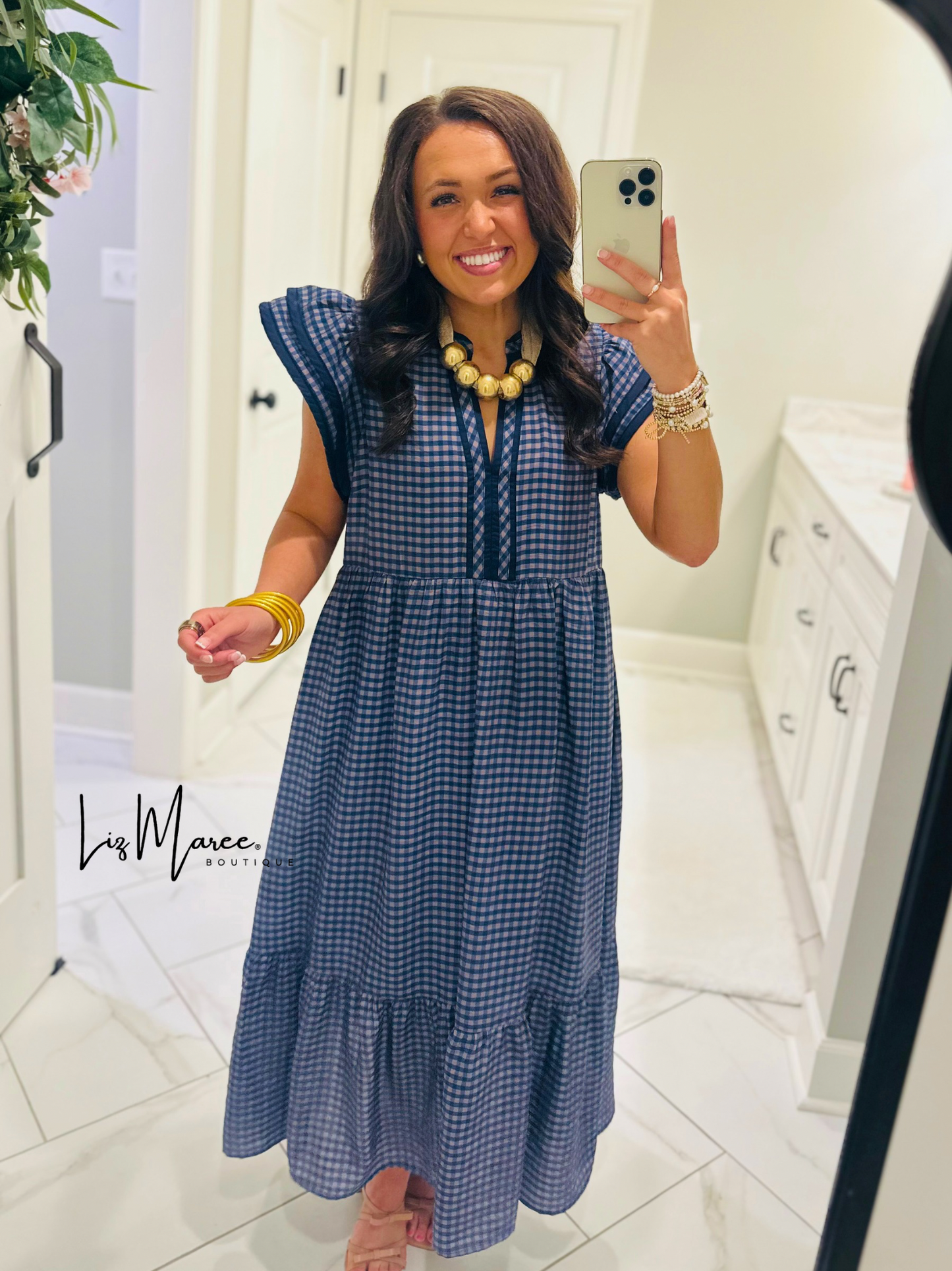 The Morganne Navy Gingham Midi Dress