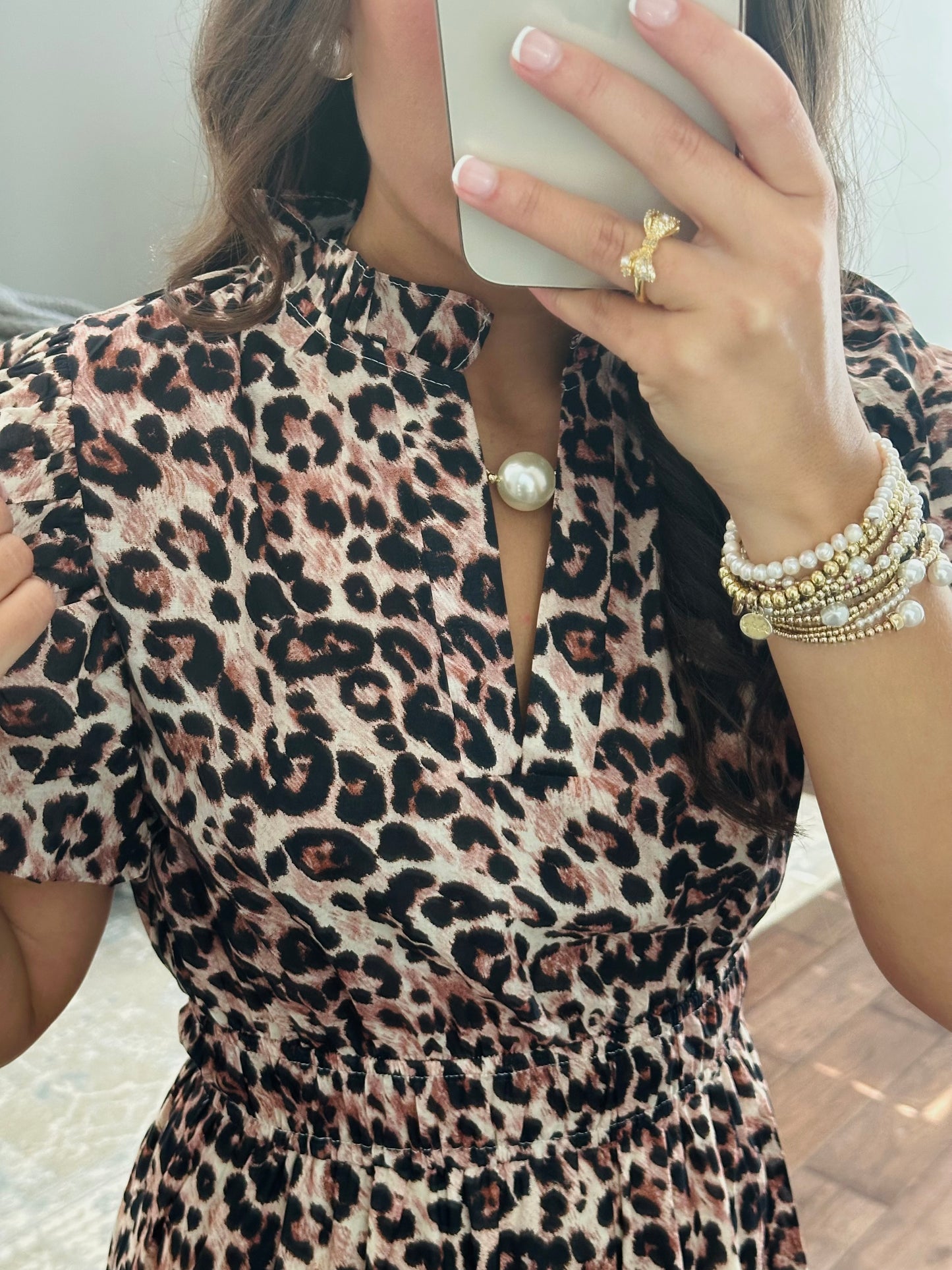 The Elizabeth Leopard Print Puff Sleeve Midi Dress