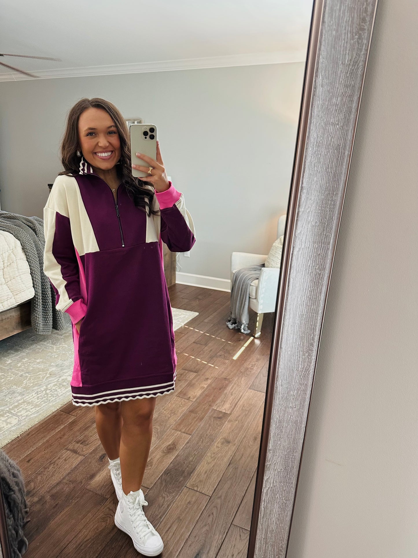 The Mal Purple + Pink Colorblock Quarter-Zip Dress