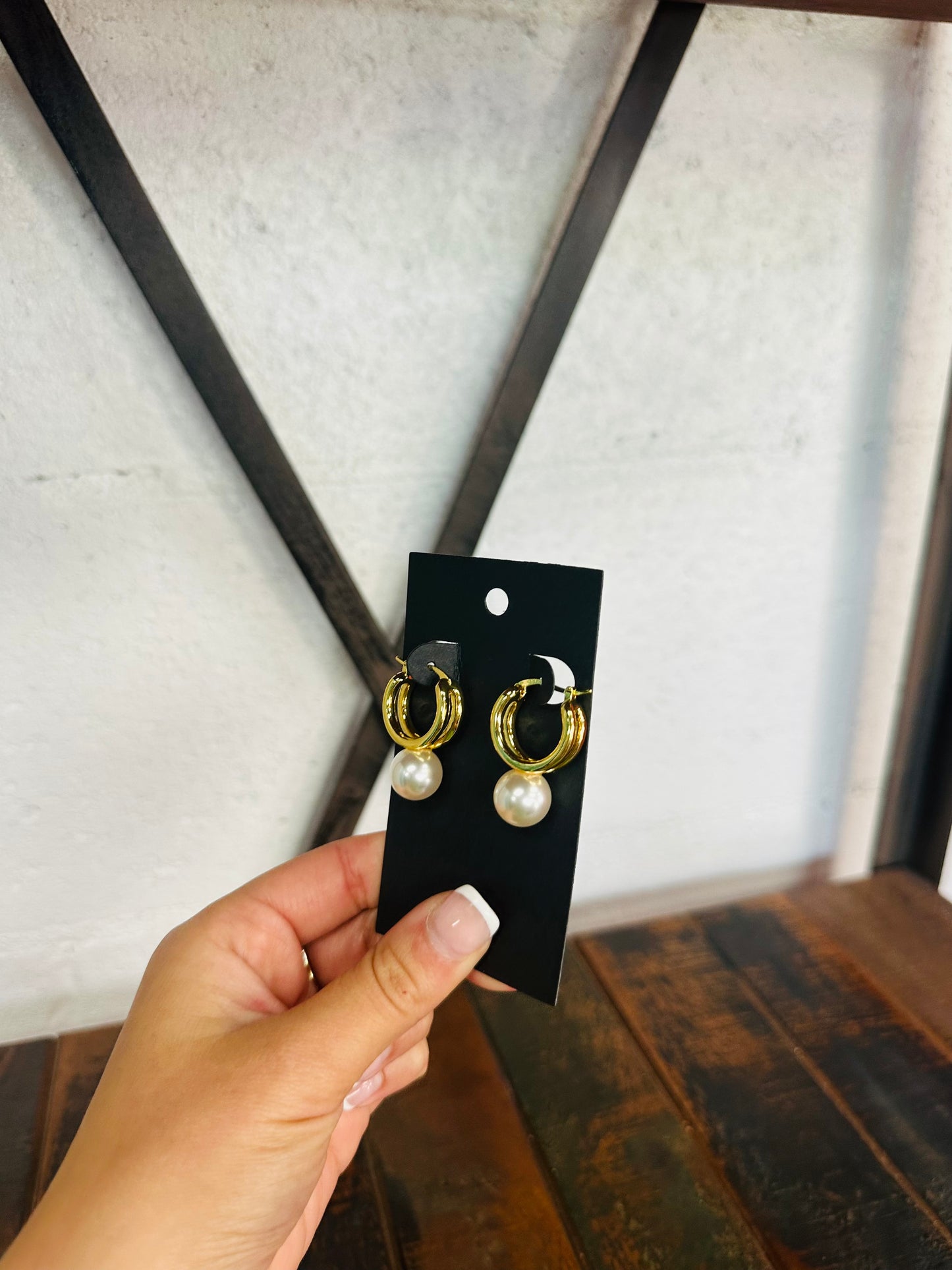 Pearl Drop Gold Hoop Earring