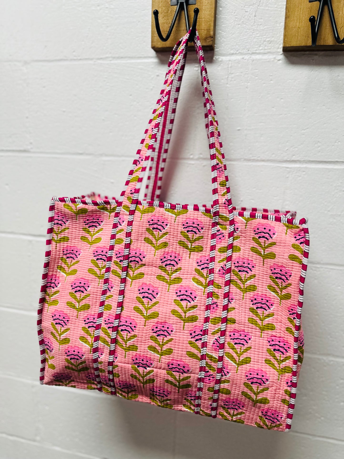 The Magenta & Green Floral Quilted Tote Bag