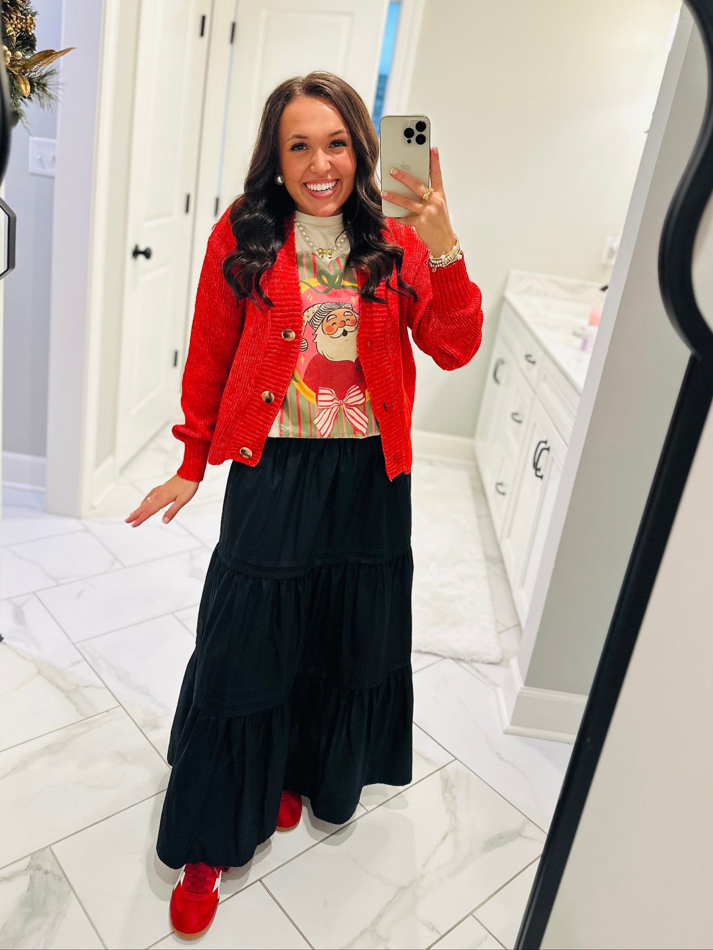 The Izzy Red Front Button Cardigan