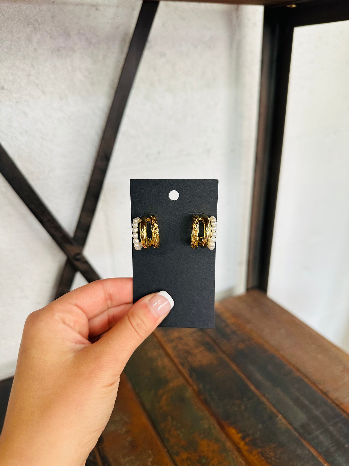 Triple Pearl Hoop Earrings