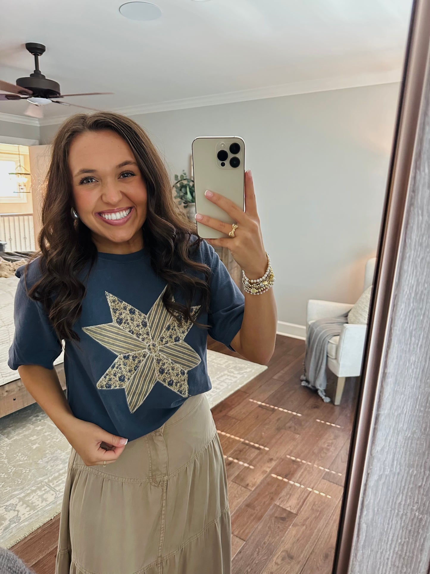 The Navy Quilted Star Embroidered Tee