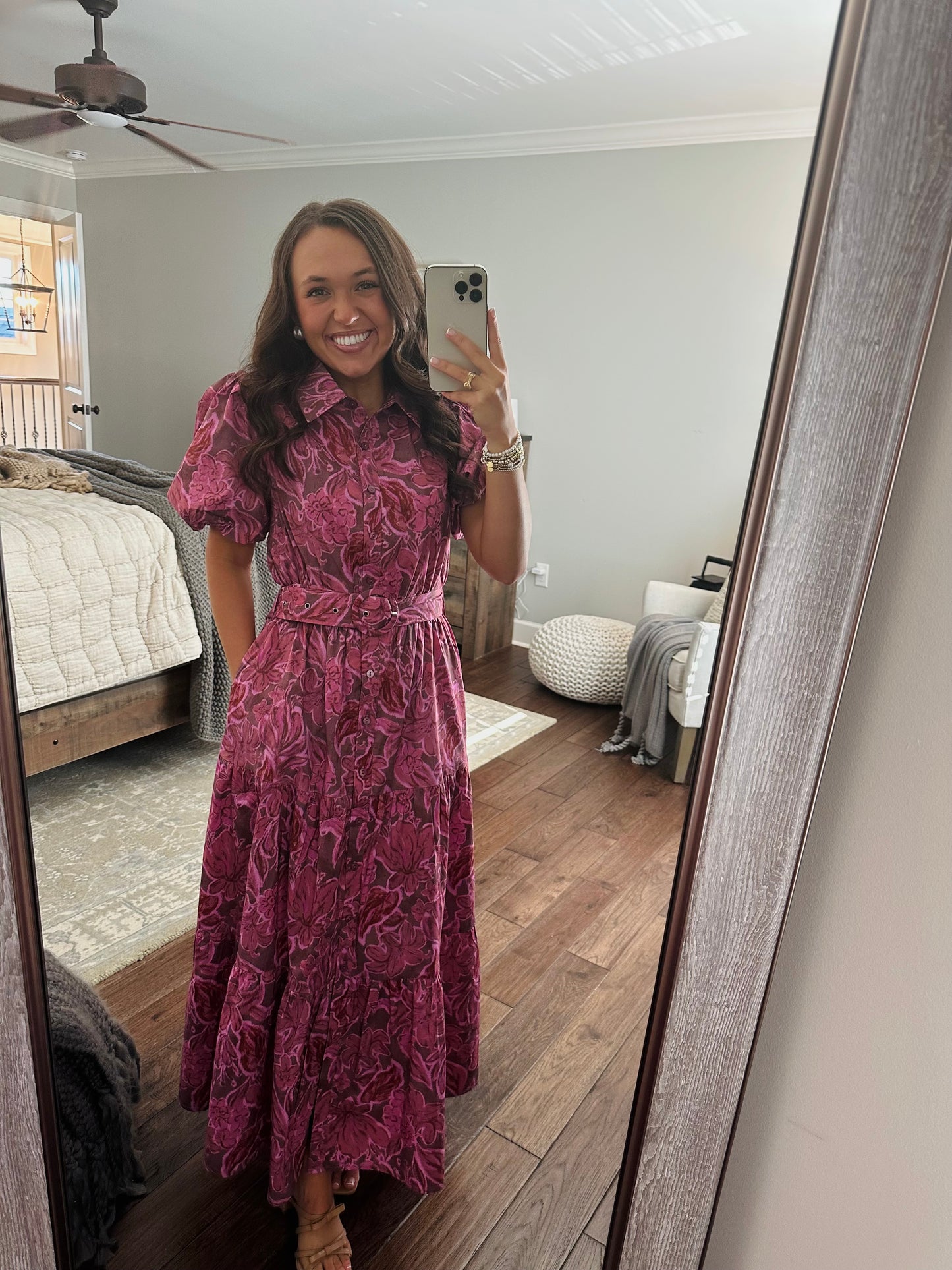The Danyale Rosy Brown Floral Midi Dress