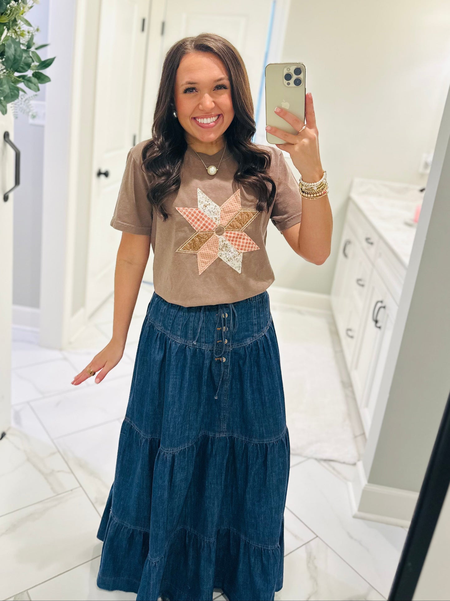 The Vintage Patchwork Quilted Star Embroidered Tee