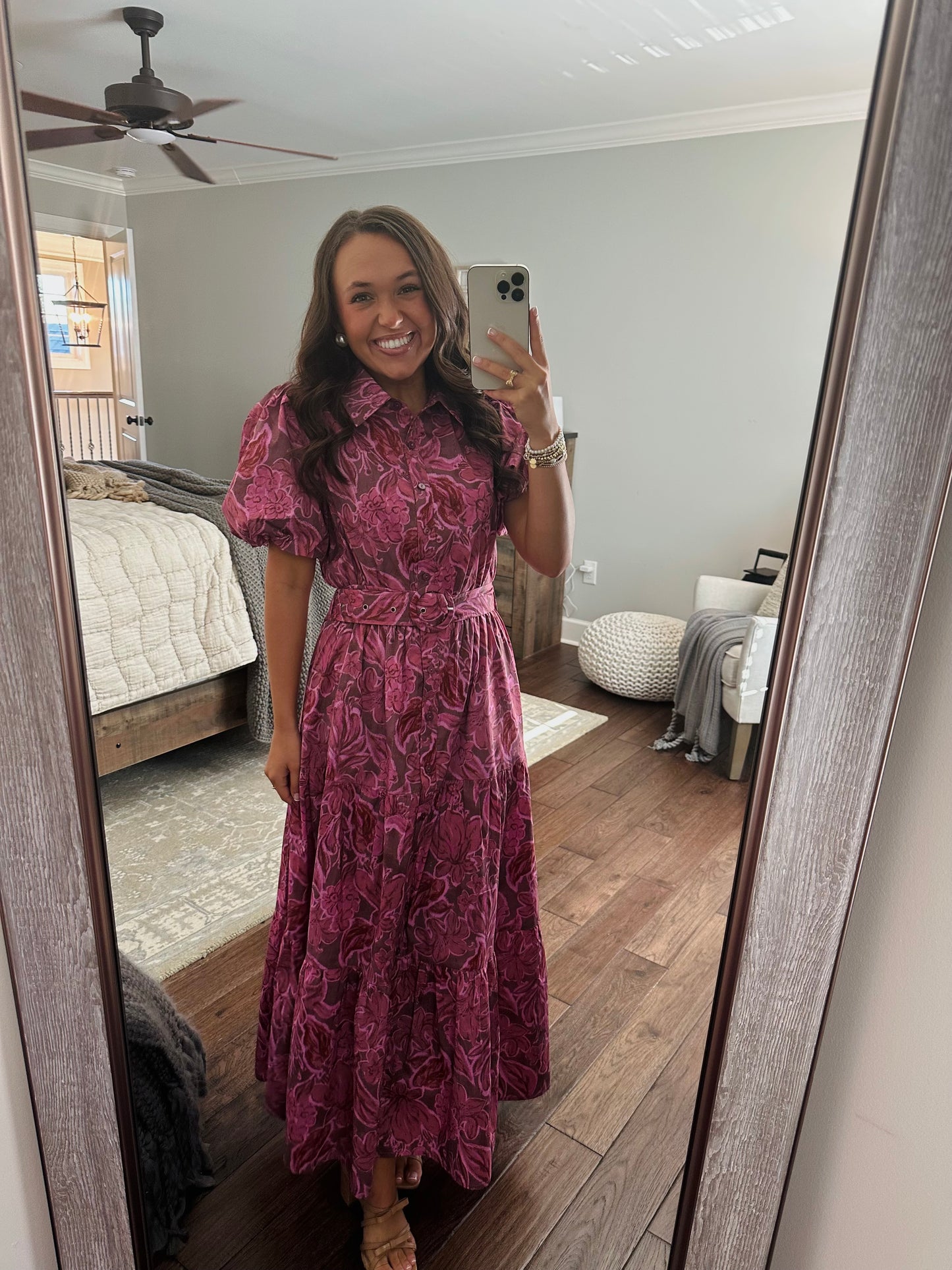 The Danyale Rosy Brown Floral Midi Dress