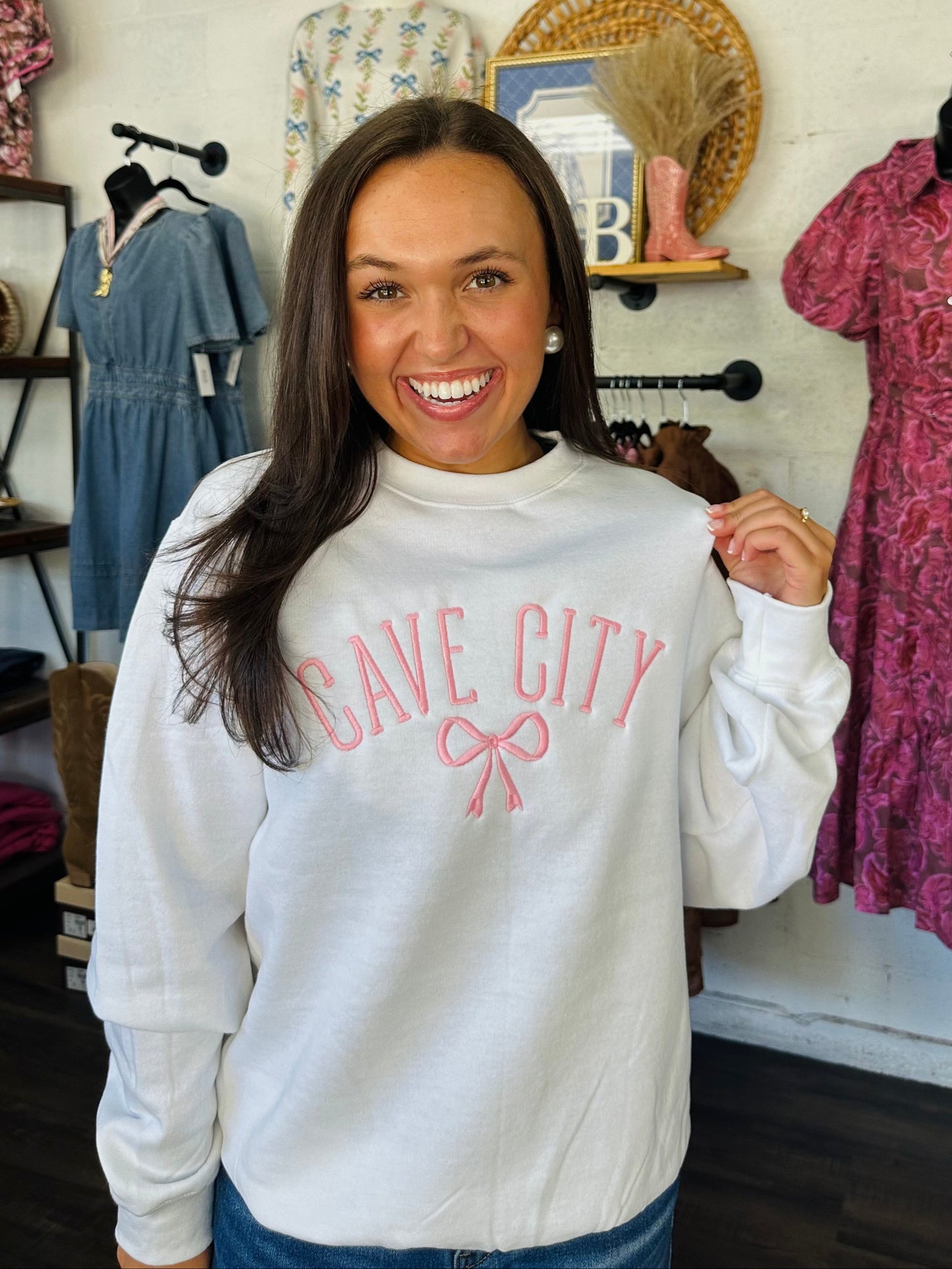 The Cave City Pink Bow Embroidered Sweatshirt