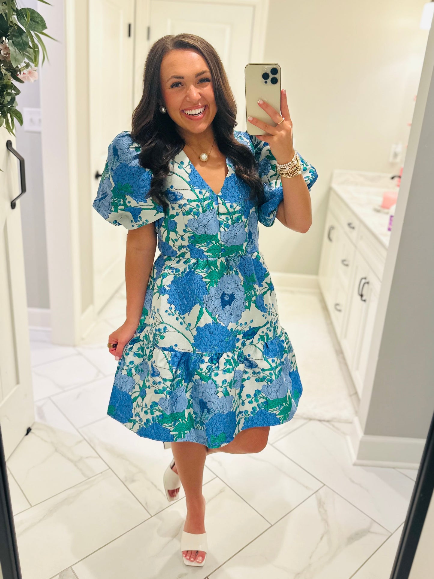 The Willa Blue Floral Jacquard Dress