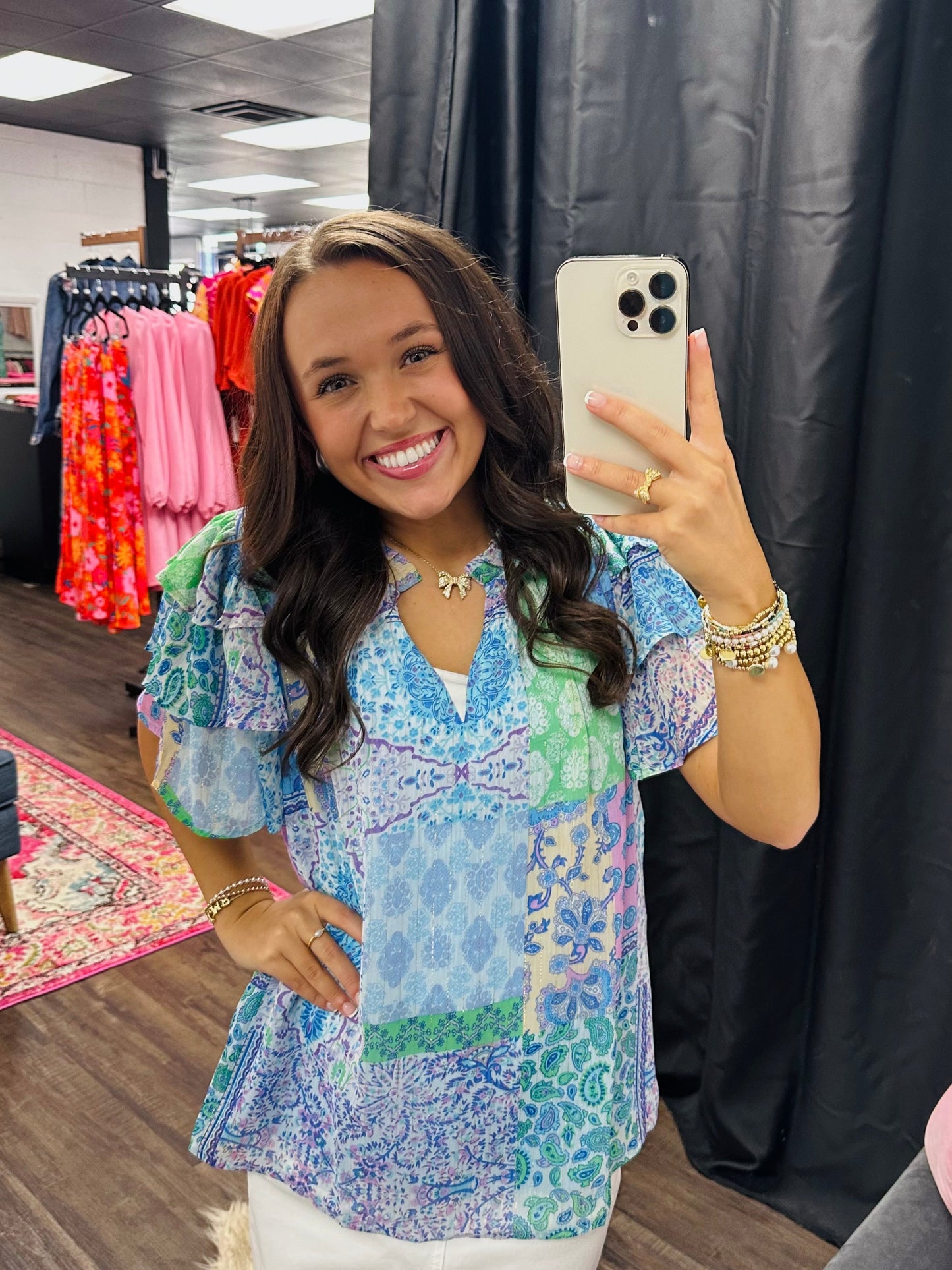 The Lacey Blue Patchwork Top