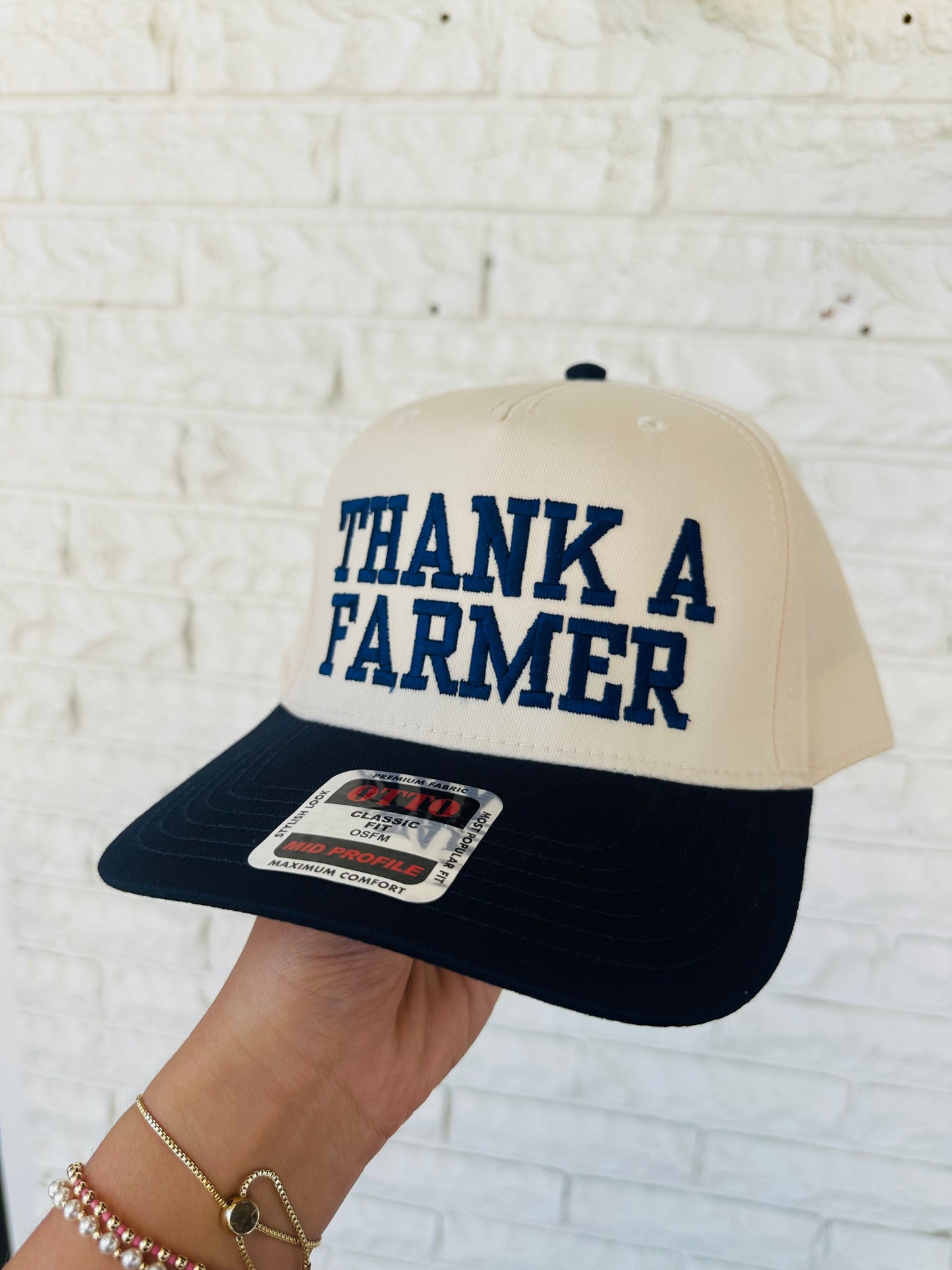 Navy 'Thank A Farmer' Embroidered Trucker Hat
