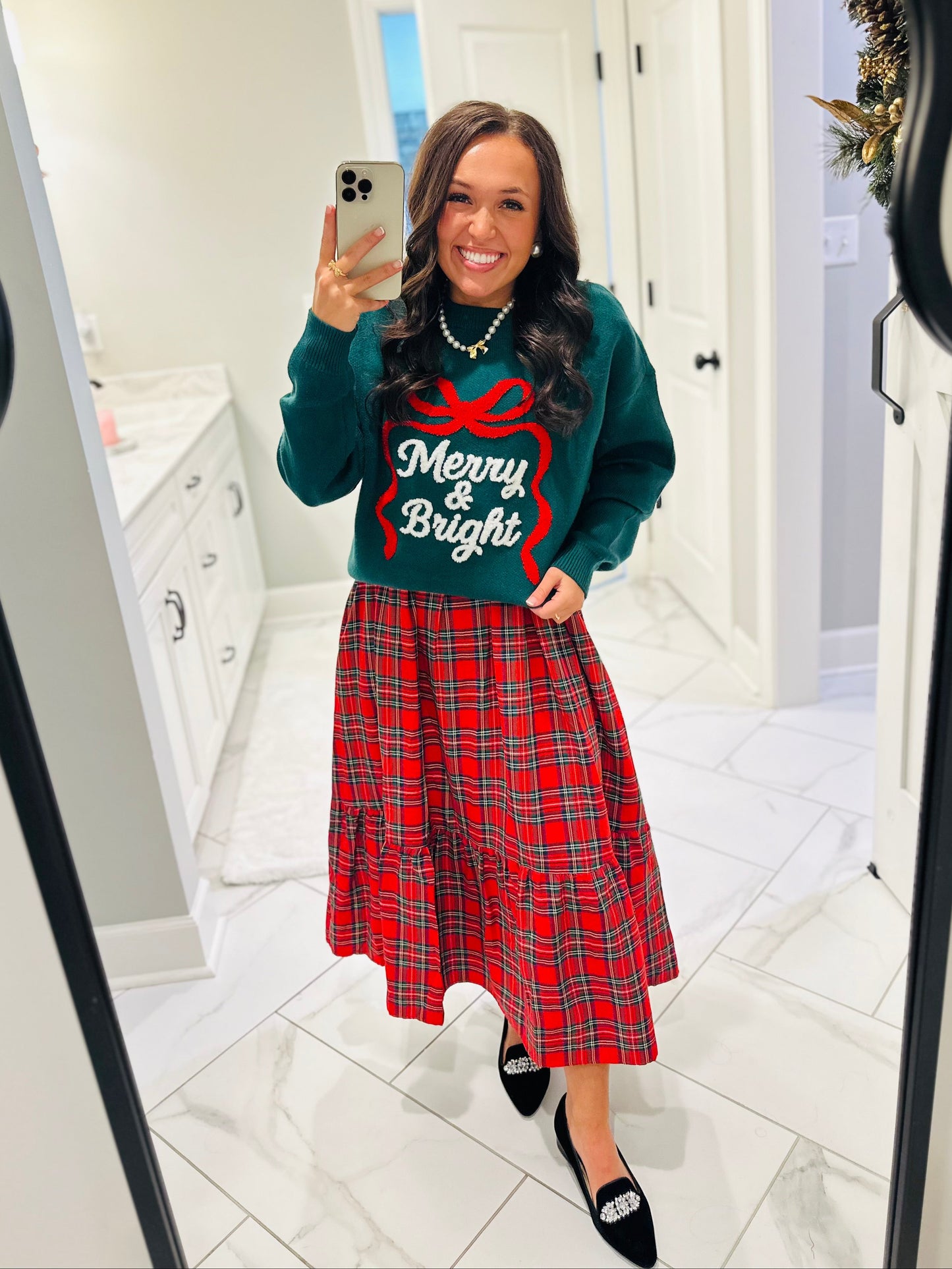 The Hunter Green Merry & Bright Embroidered Sweater