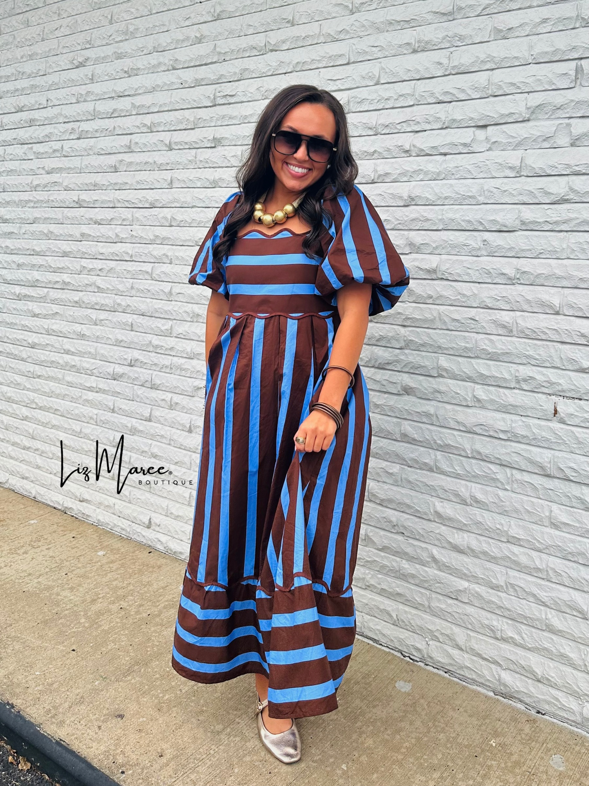 The Reagan Brown Striped Midi Dress
