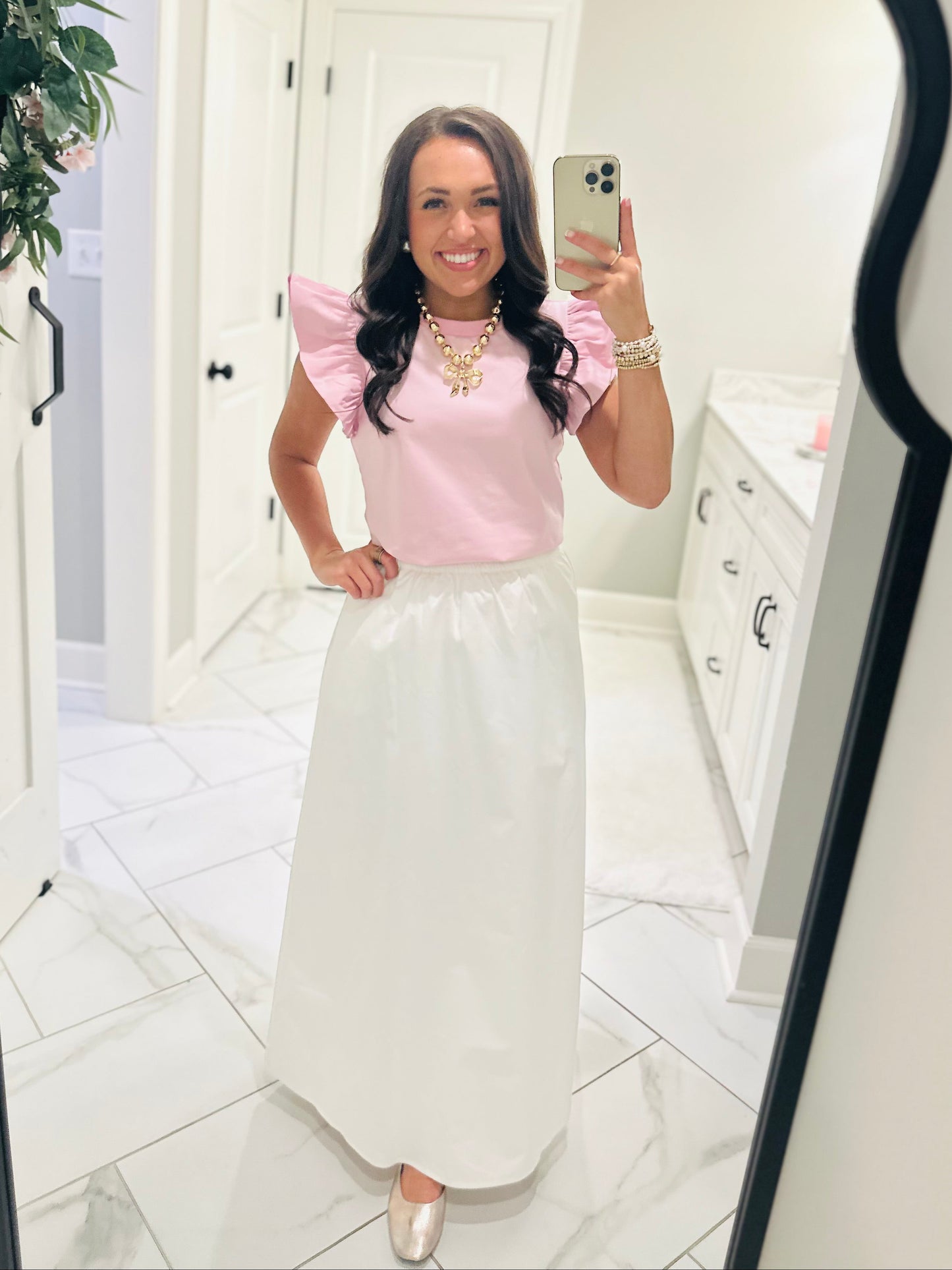 The Tillie Baby Pink Ruffled Sleeve Top