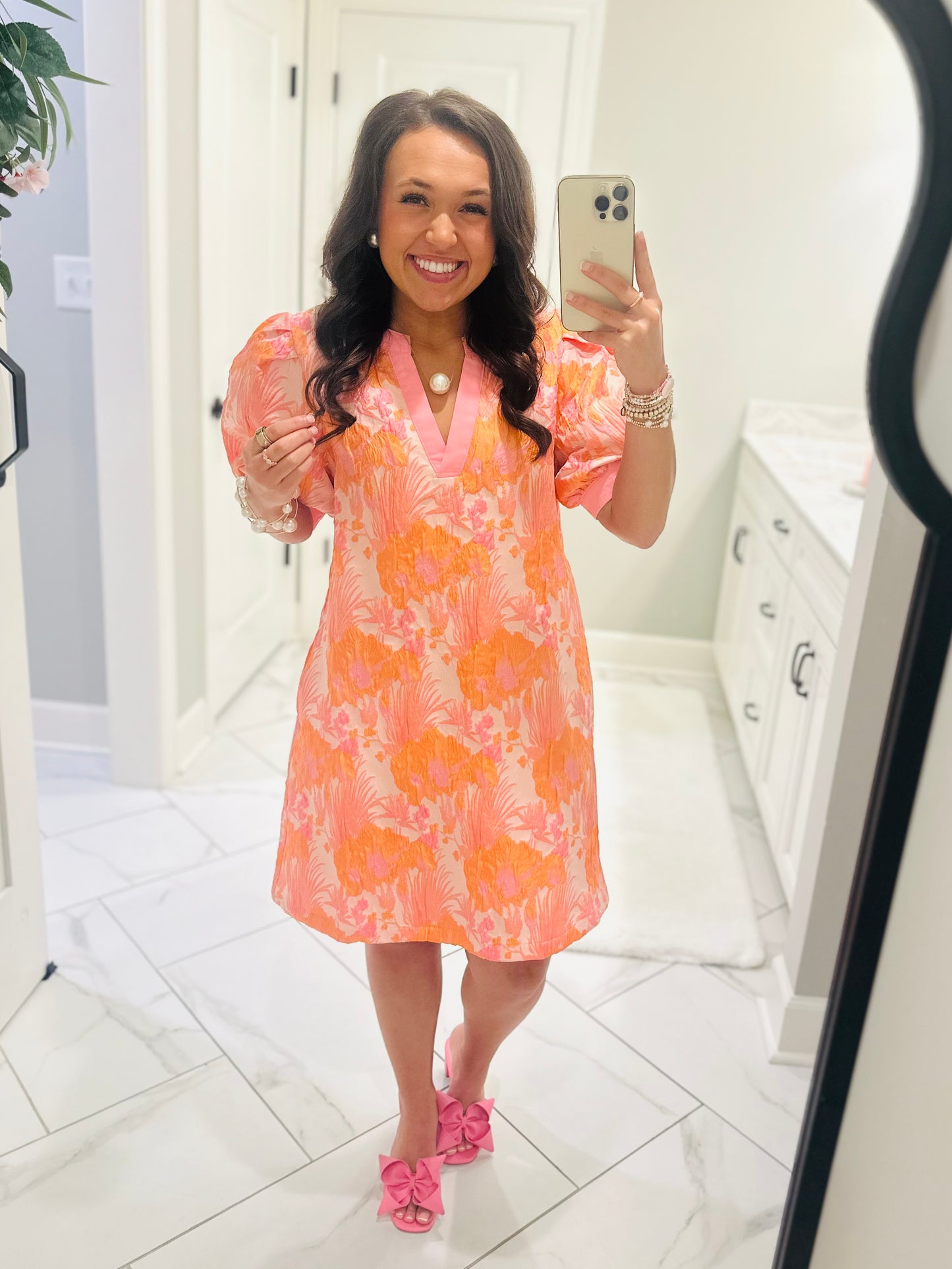 The Summer Peach Mix Floral Jacquard Dress