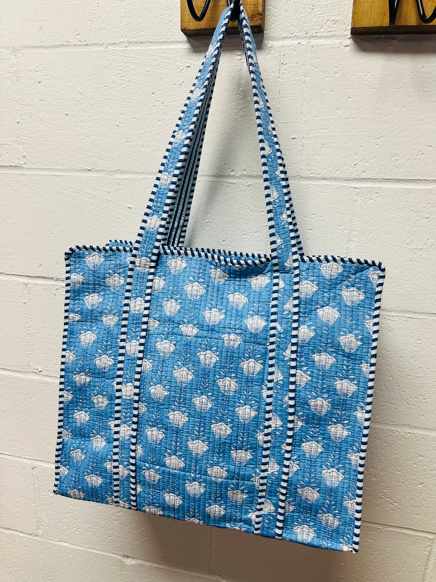 The Sky Blue Floral Quilted Tote Bag