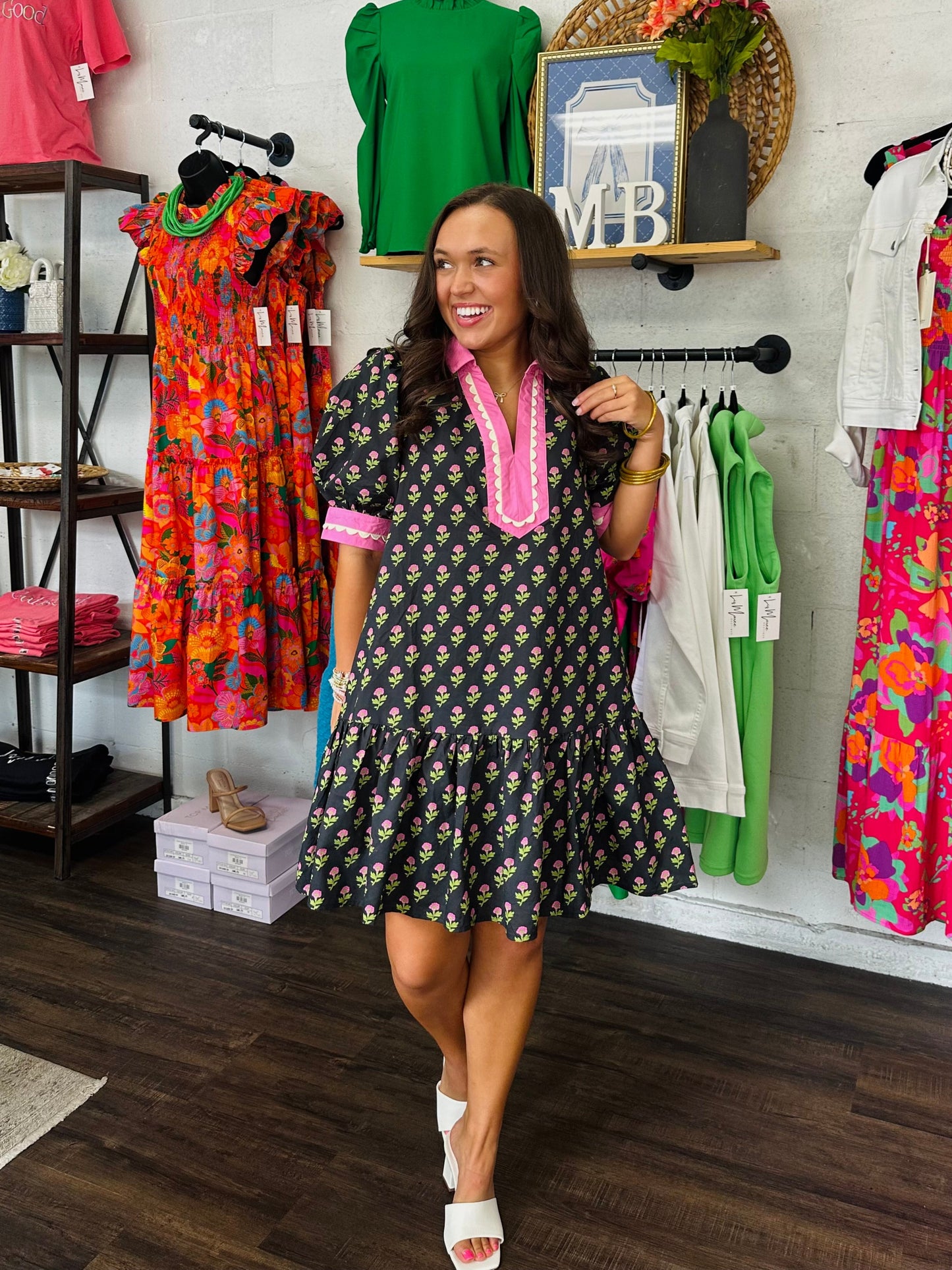 The Bryley Black and Pink Floral Dress