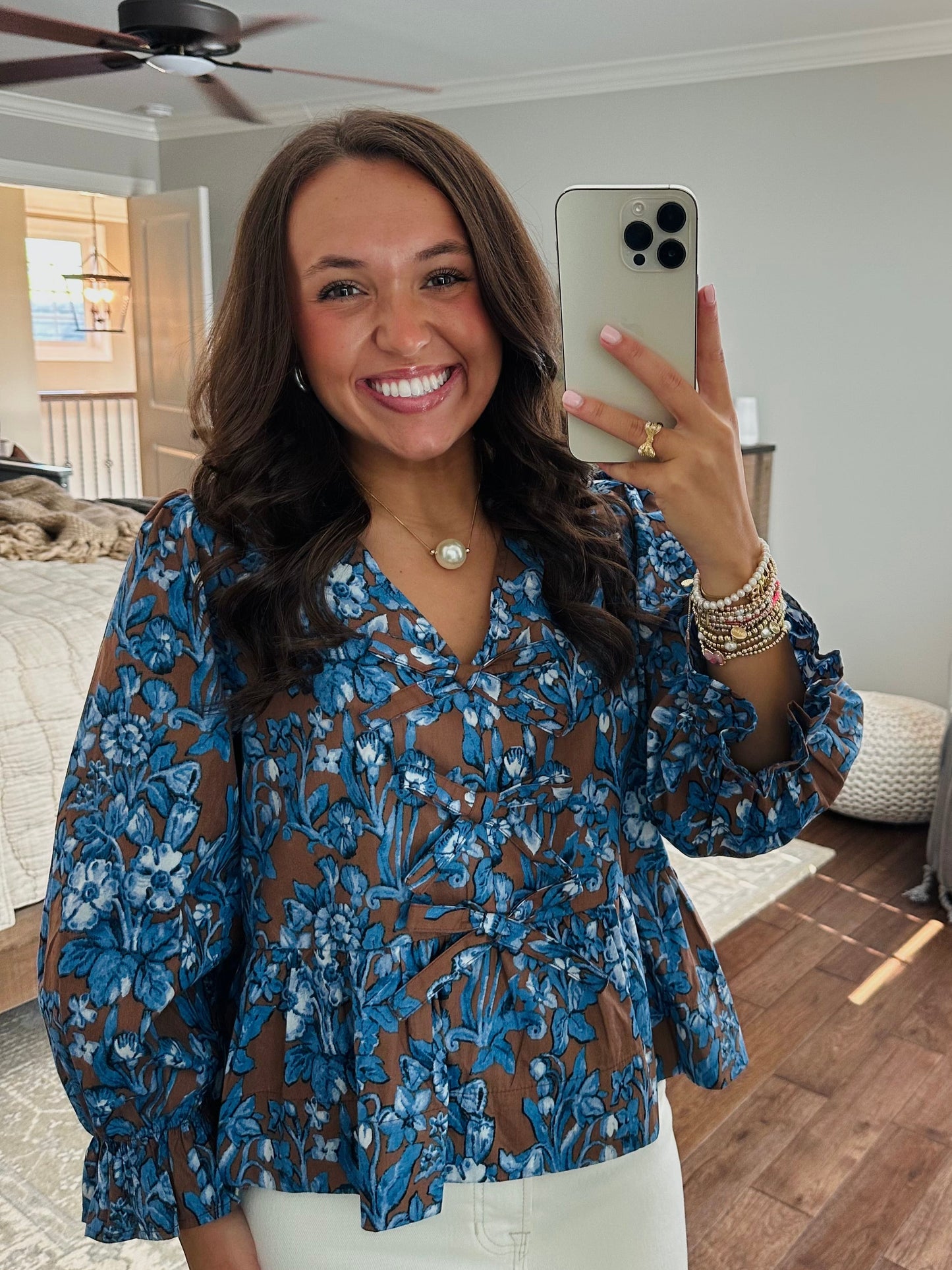 The Lillie Brown Floral Bow Top