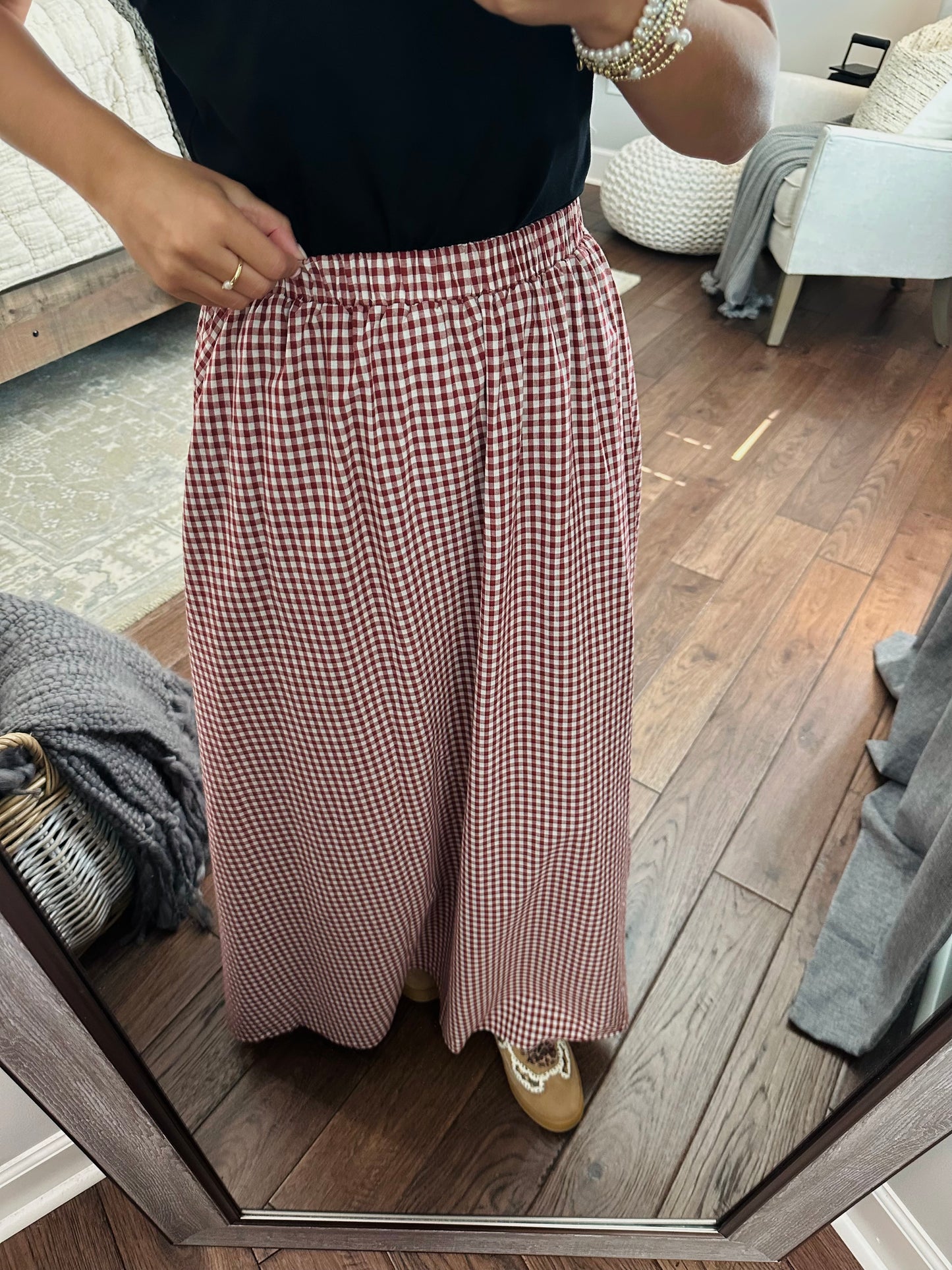 The Flynn Crimson Gingham Maxi Skirt