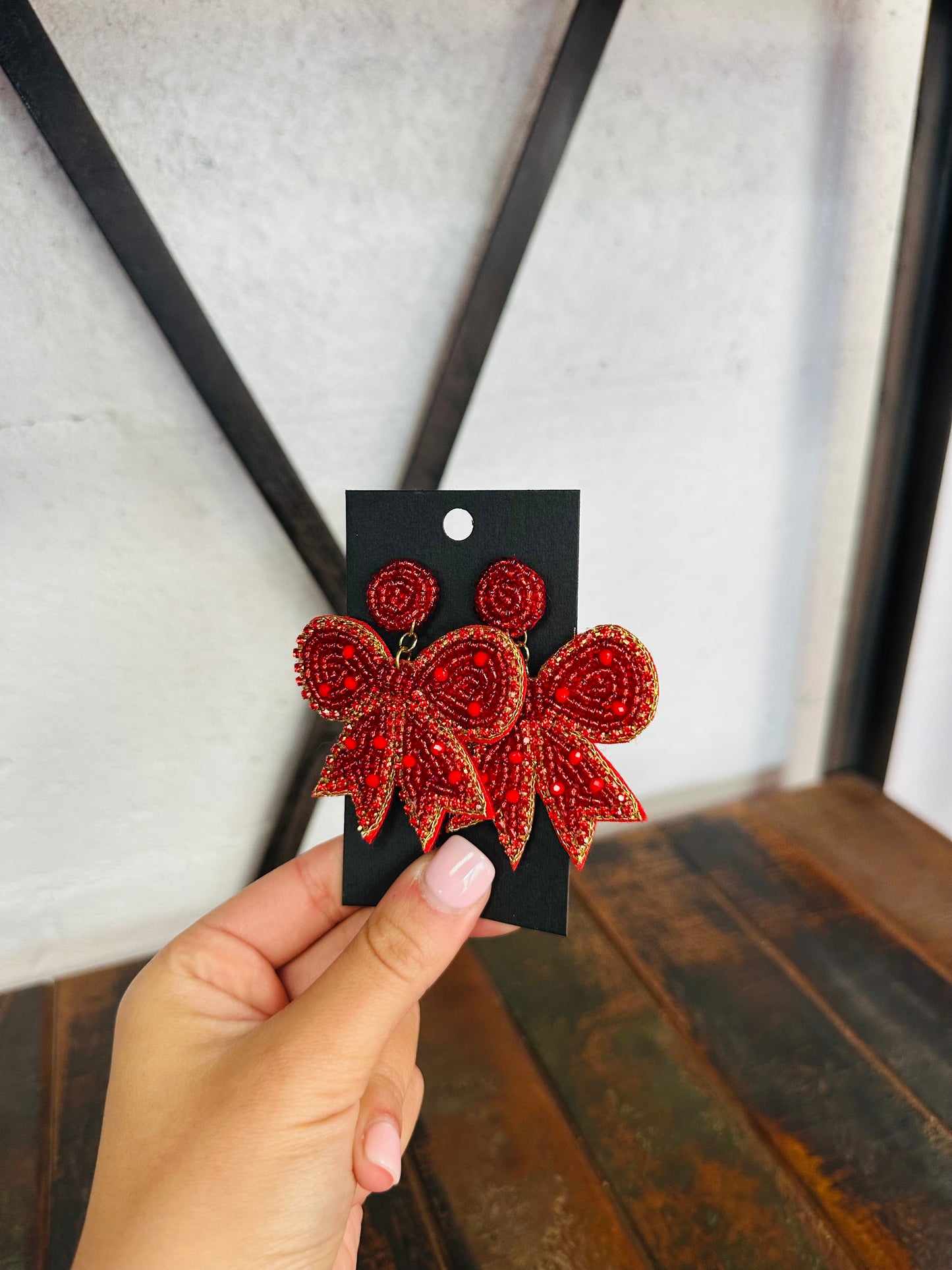 Red Beaded Bow Earring