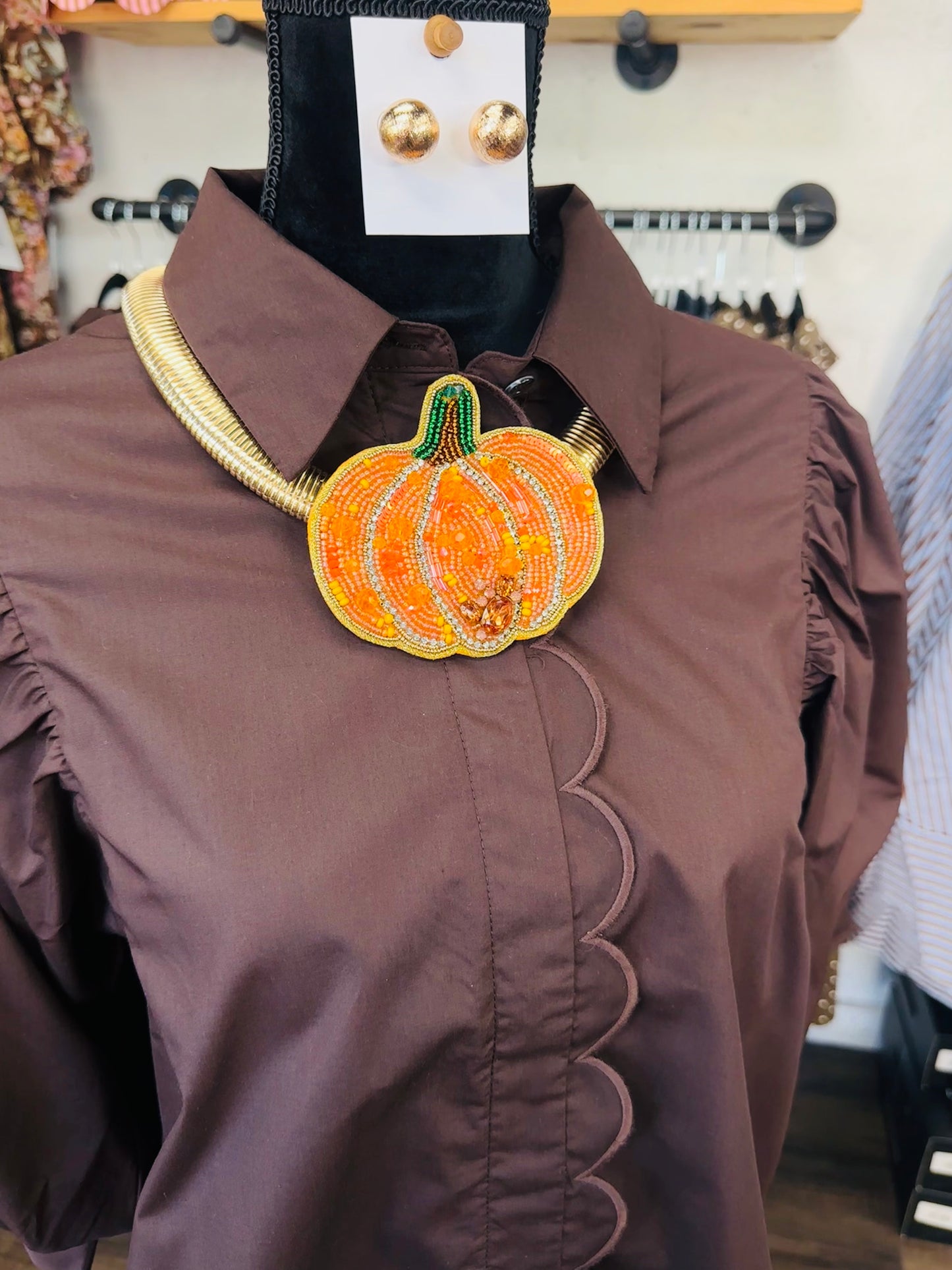 Orange Beaded Pumpkin Collar Necklace