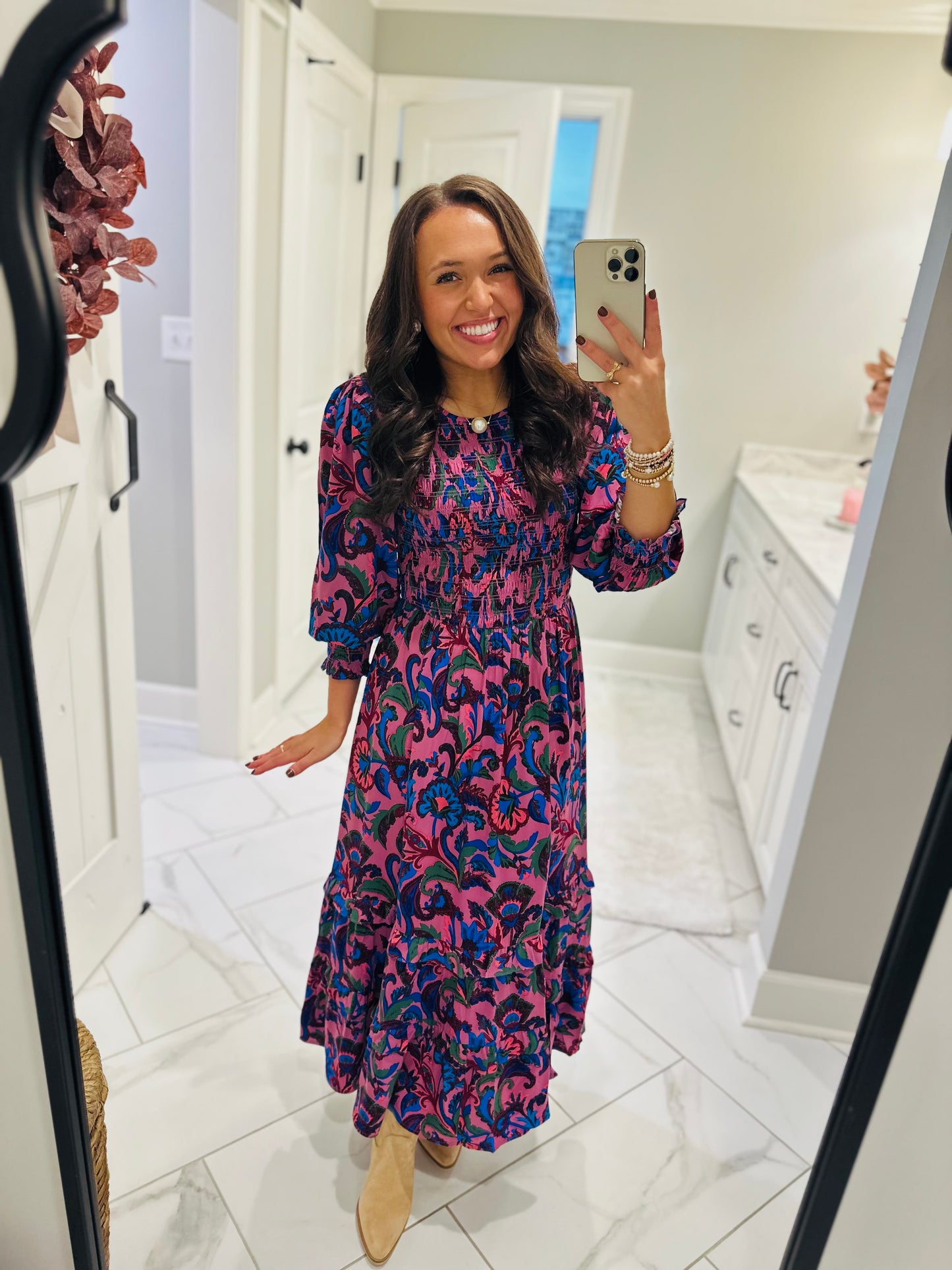 The Val Mauve Floral Smocked Maxi Dress