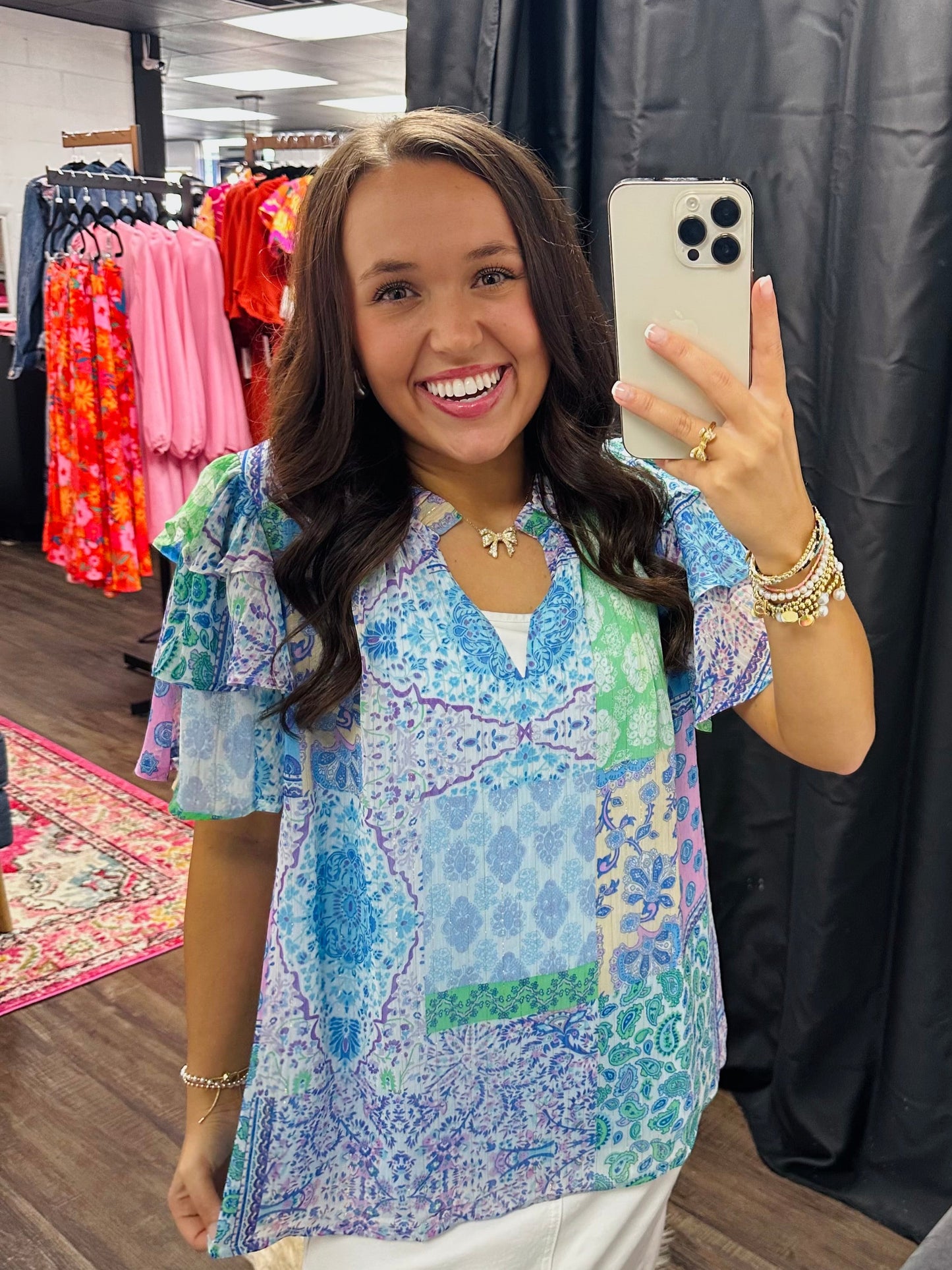 The Lacey Blue Patchwork Top