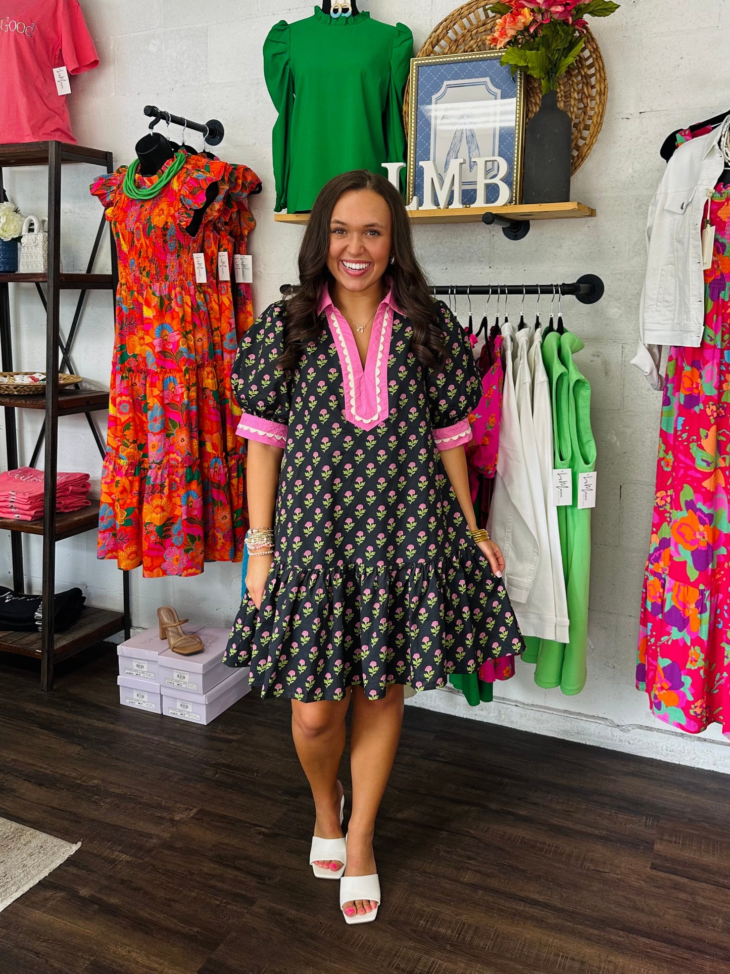 The Bryley Black and Pink Floral Dress