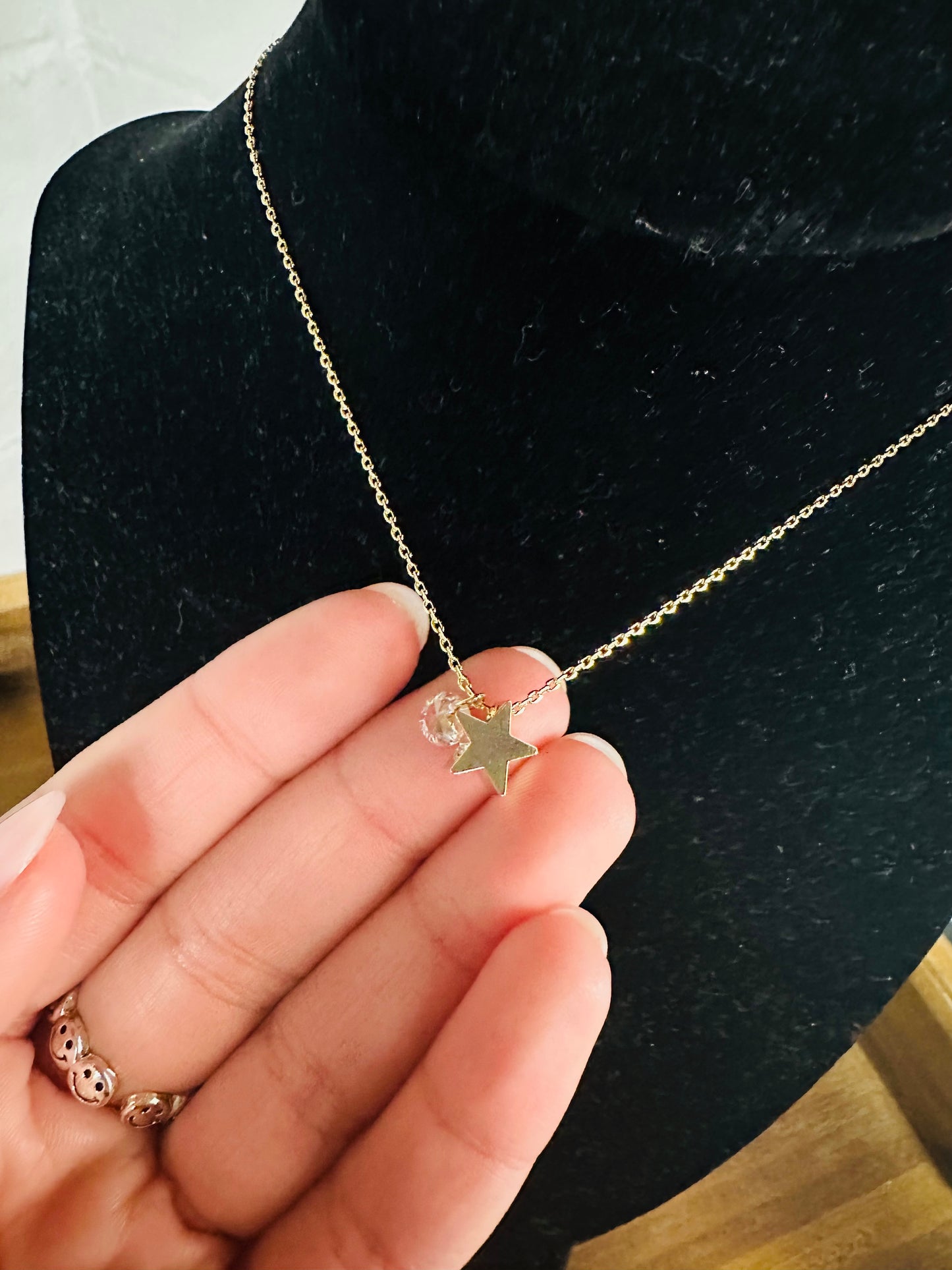 Gold Cubic Zirconia Star Dangle Pendant Necklace