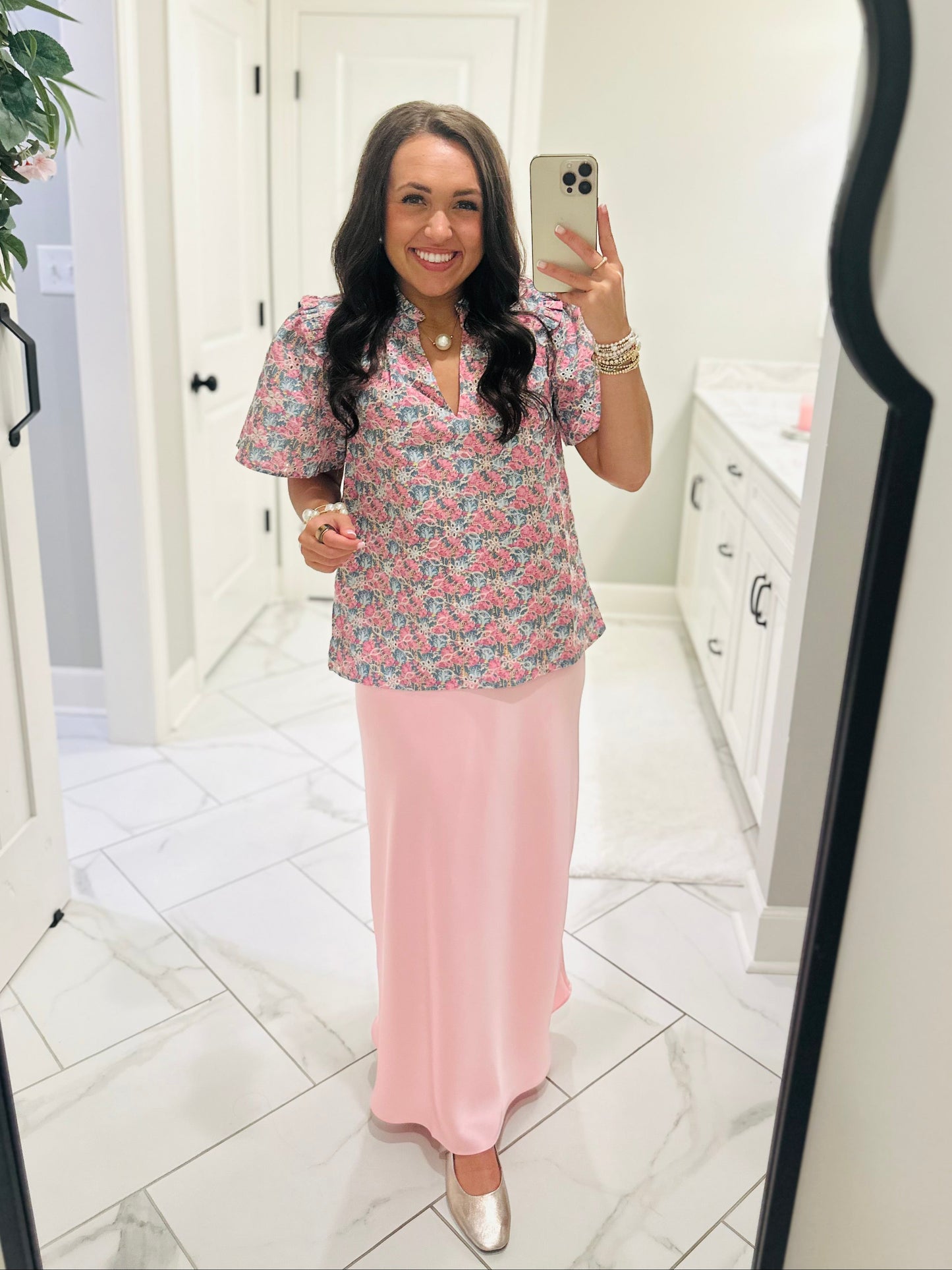 The Lila Baby Pink Satin Maxi Skirt