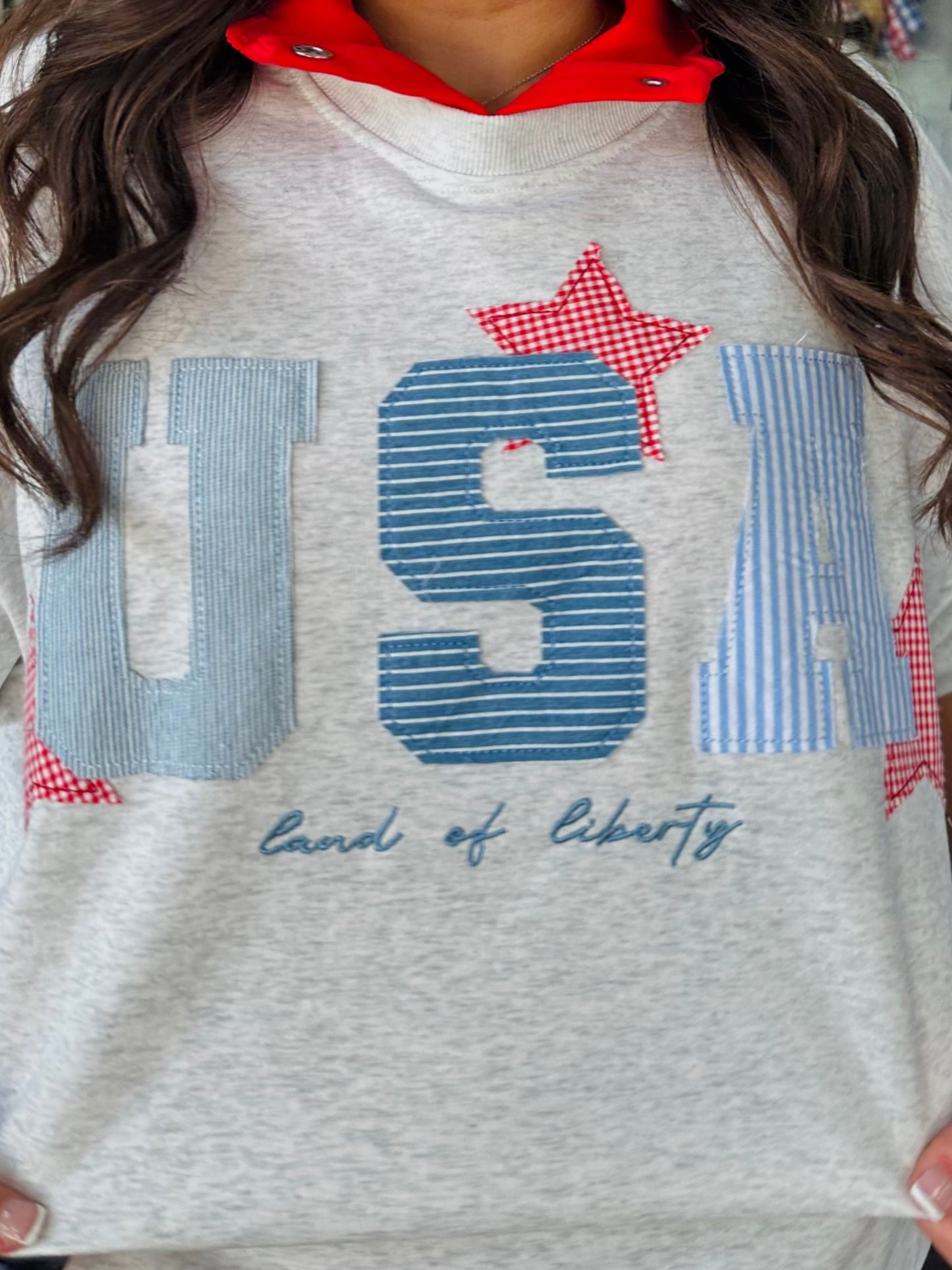 USA Patchwork Oversized Crewneck