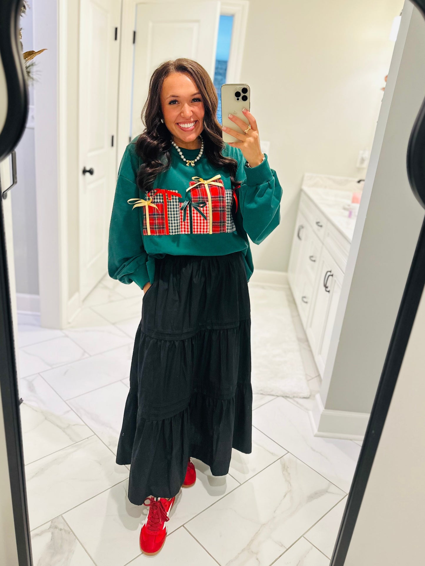 The Christmas Gift Box Patchwork Embroidered Sweatshirt