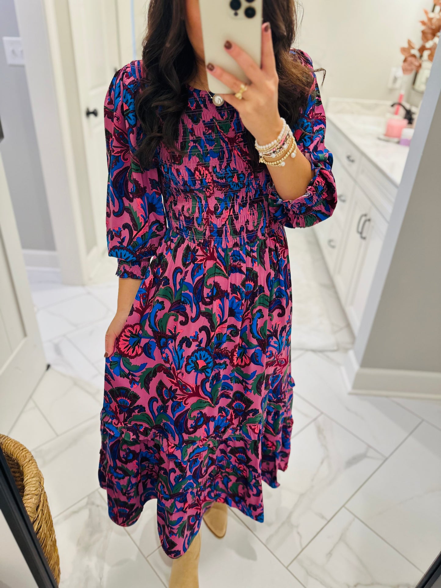 The Val Mauve Floral Smocked Maxi Dress