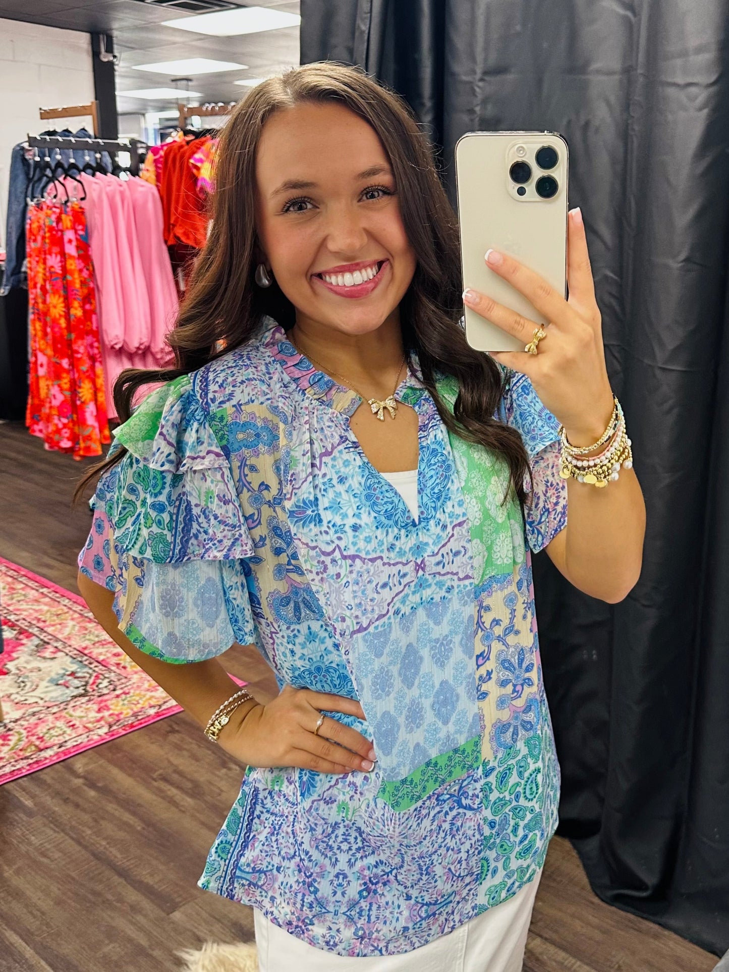 The Lacey Blue Patchwork Top
