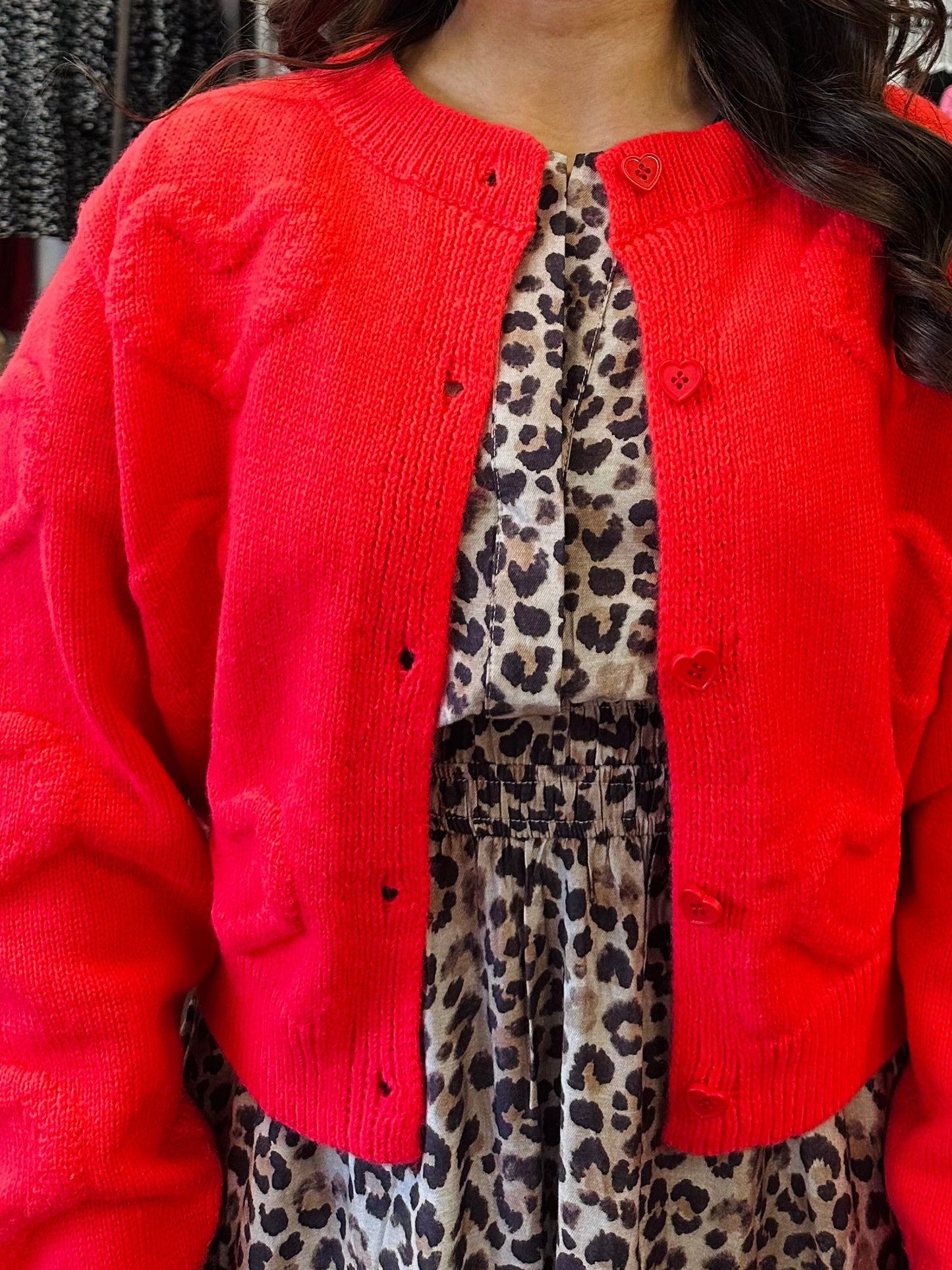 My Heart Print Red Cardigan Sweater
