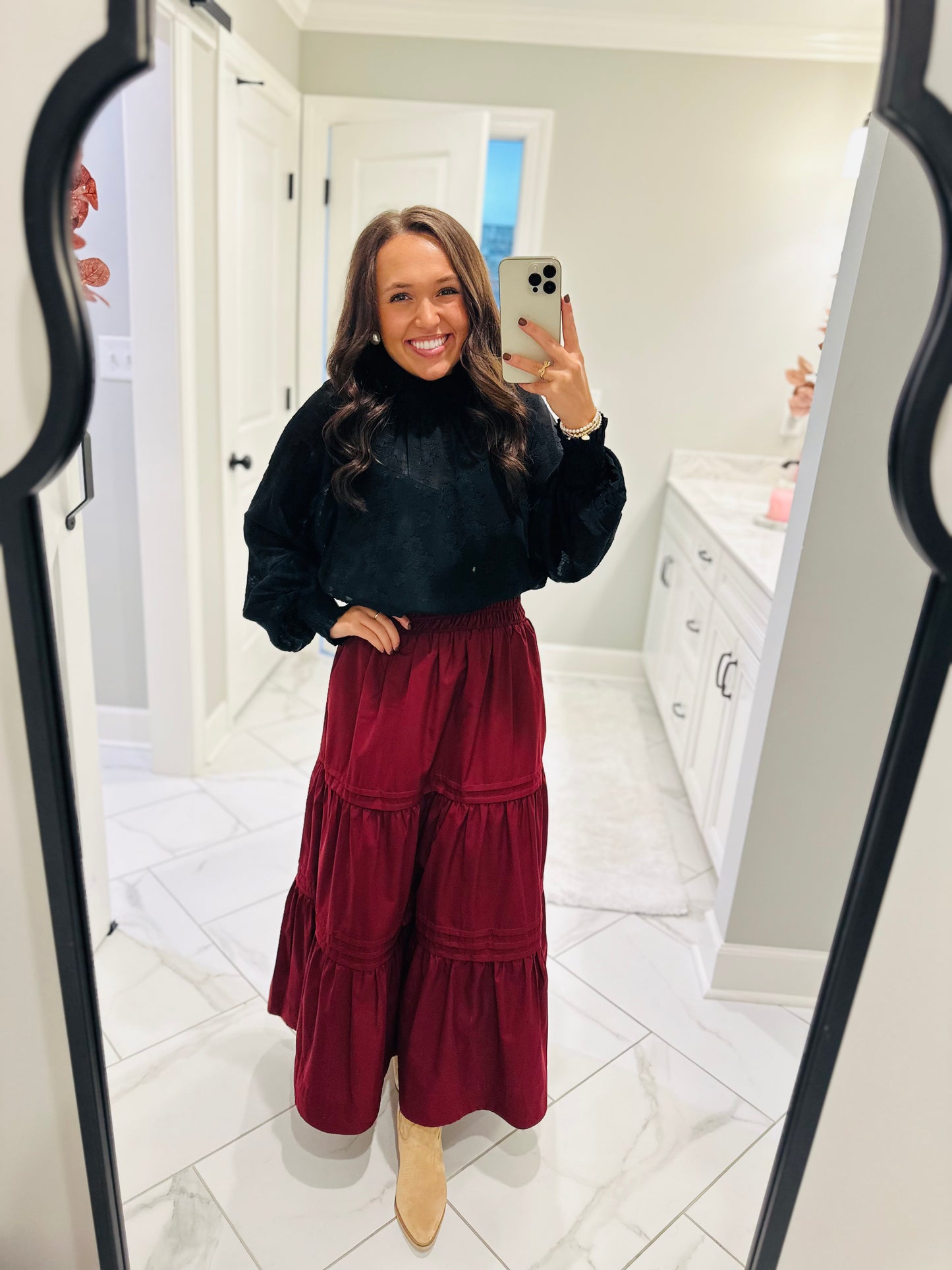 The Ava Black Floral Jacquard Top