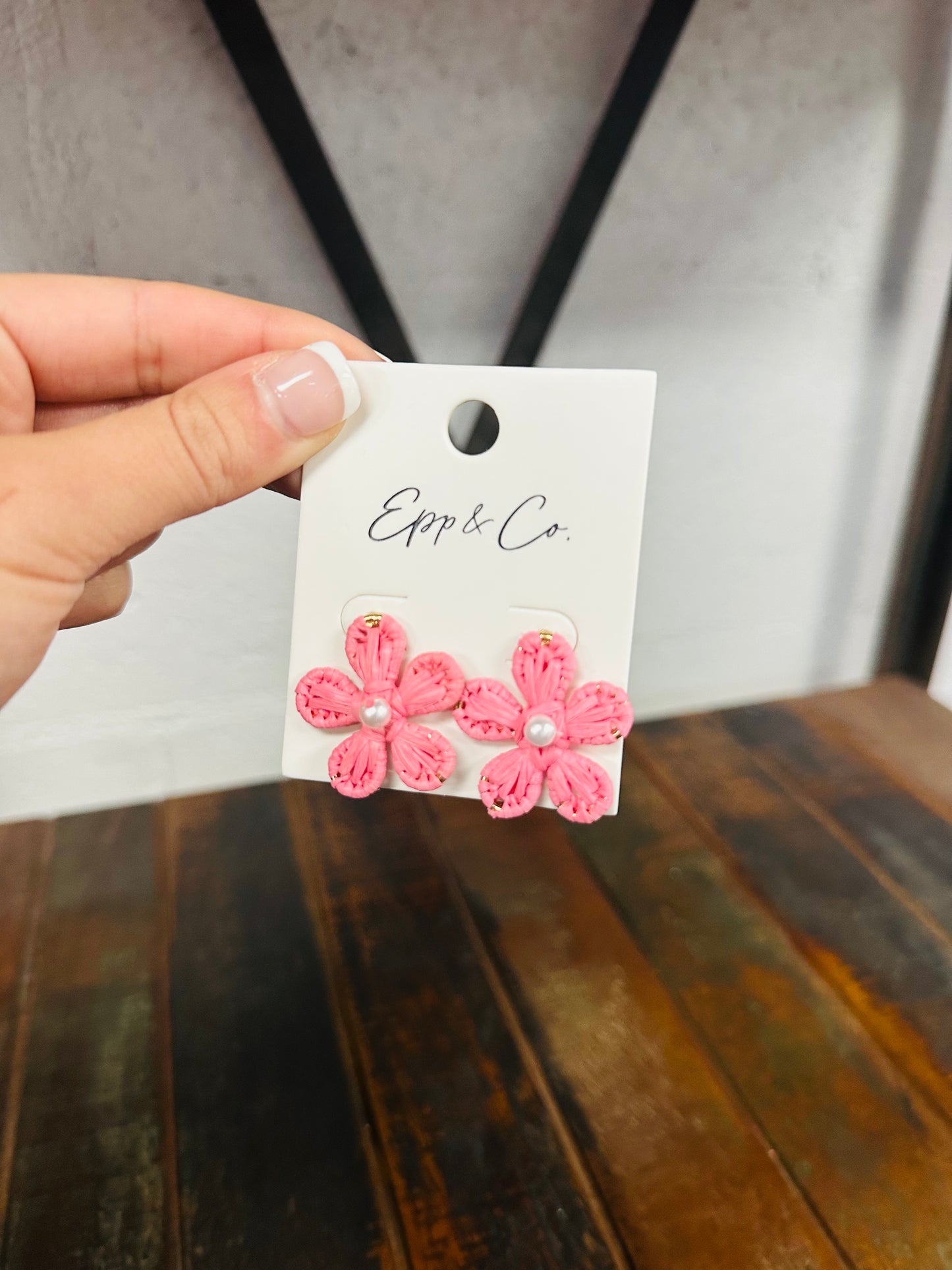 Pink Flower Raffia Stud