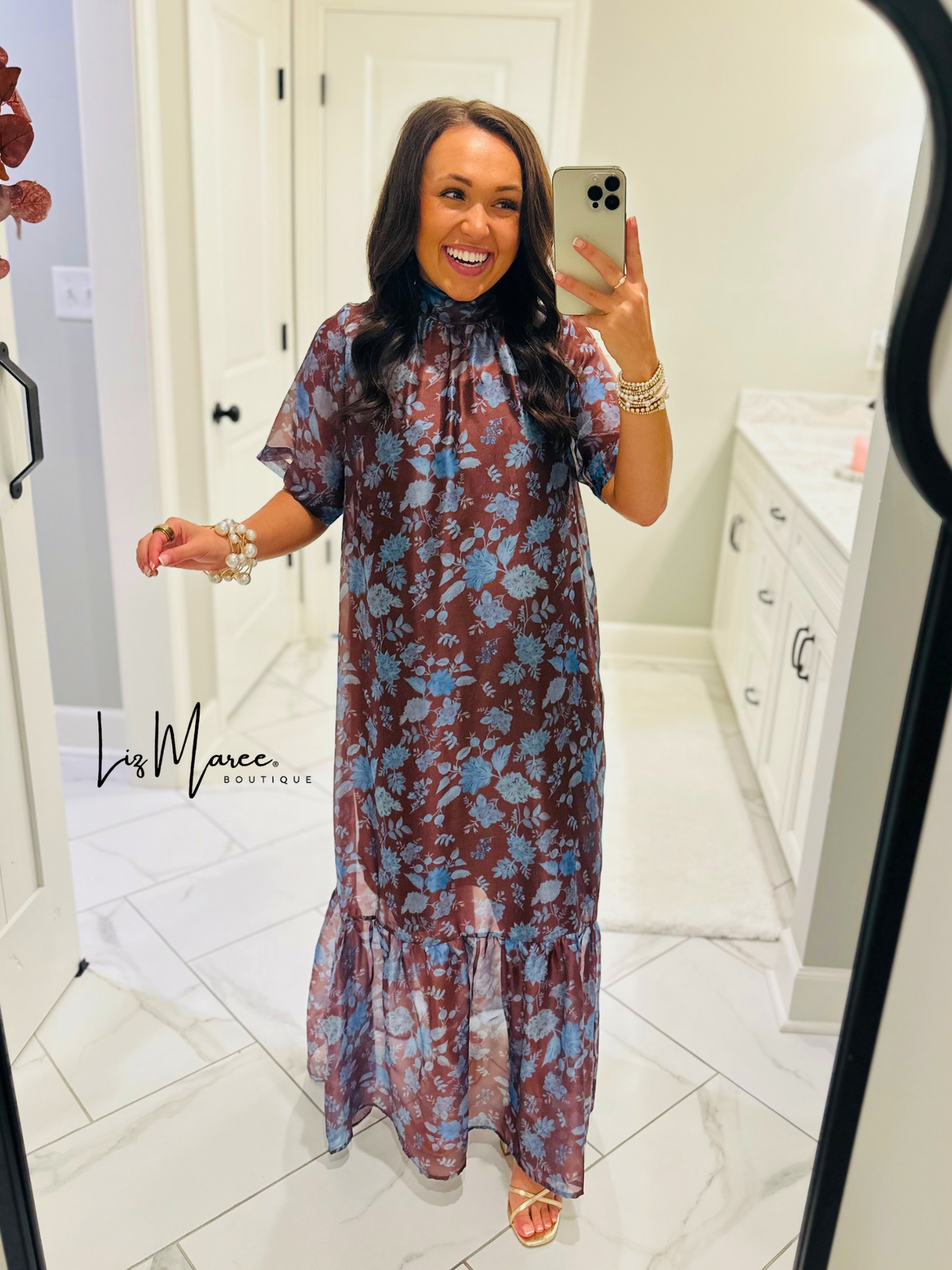 The Emersyn Brown Floral Organza Midi Dress